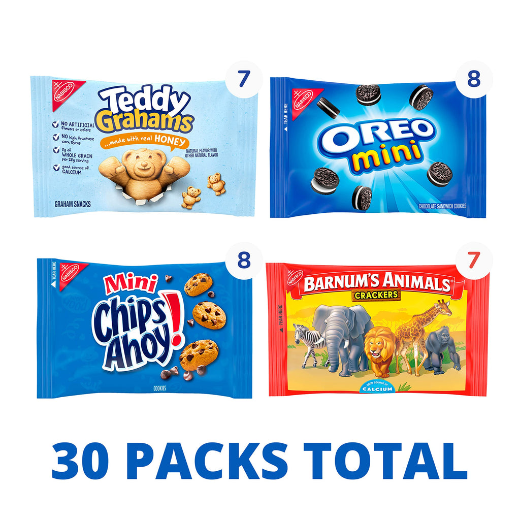 Nabisco, Team Favorites Variety Pack, Oreo Mini, Chips Ahoy! Mini, Teddy Grahams Honey and Barnum's Animal Crackers, 30 Snack Packs