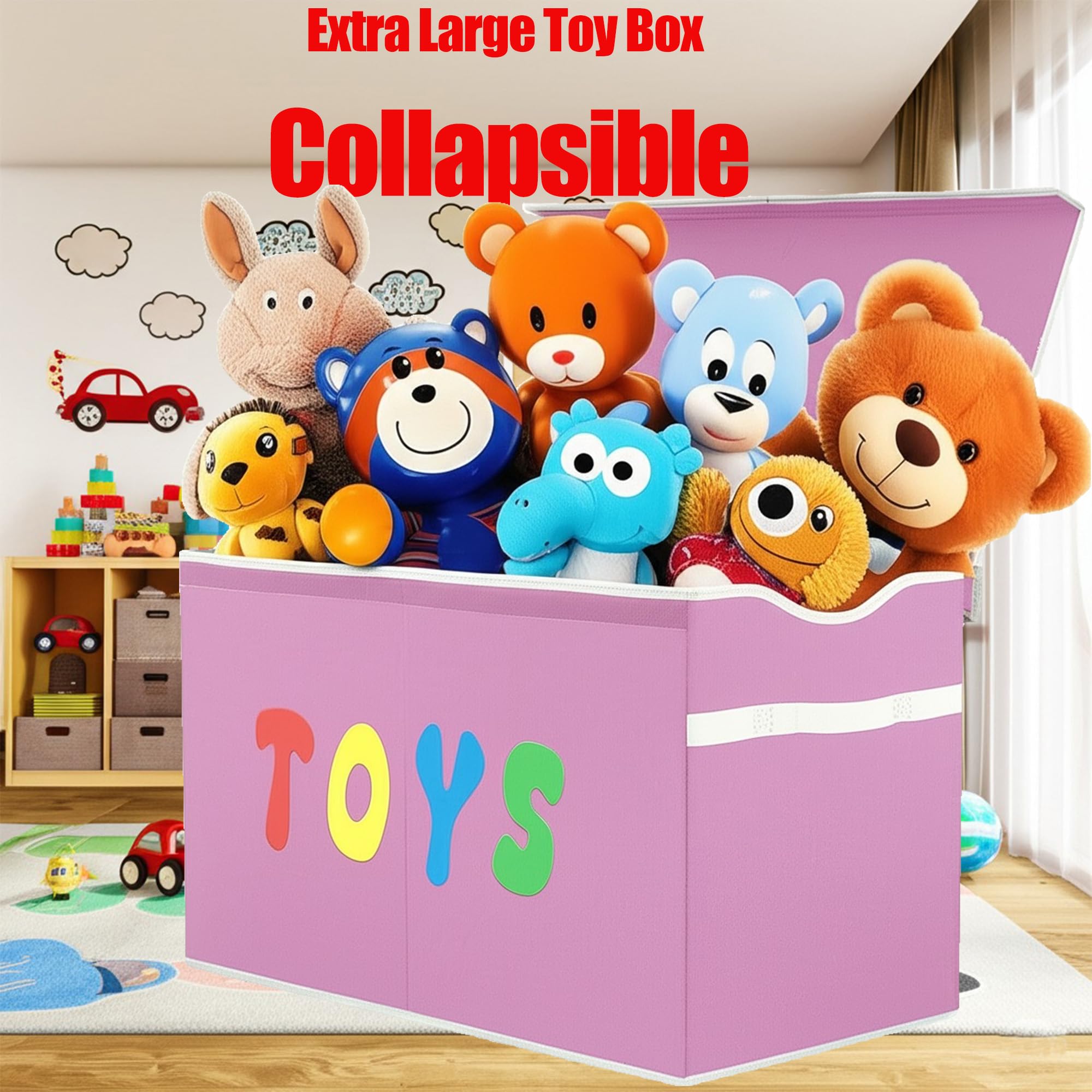 YOLOXO Toy Box Chest, Collapsible Sturdy Storage Bins with Lids, Extra Large Kids Toy Storage Organizer Boxes Bins Baskets for Kids, Boys, Girls, Nursery Room, Playroom, Closet (BLACK)