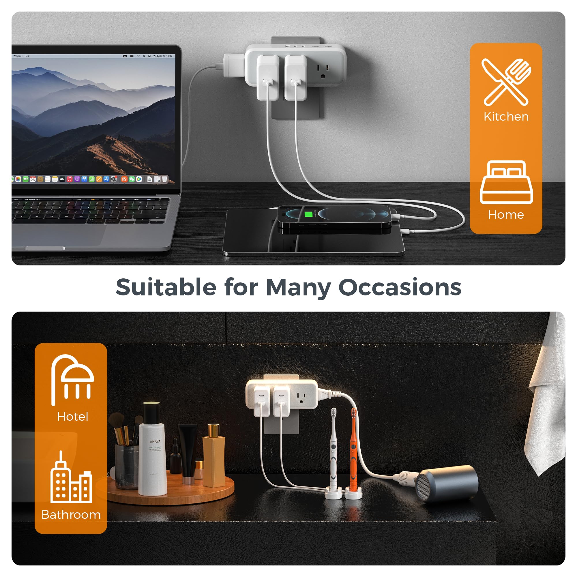 Multi Plug Outlet Extender, TESSAN Surge Protector Wall Plug Splitter with 5 Electrical Outlet Expander, Multiple Plug Adapter for Travel Home Office