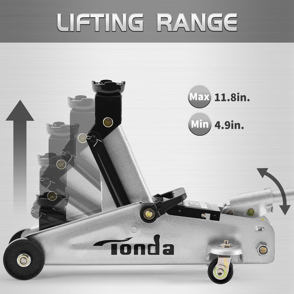 TONDA Floor Jack, Hydraulic Portable Car Lift Jack, 2 Ton (3,800 lb) Capacity, Silver