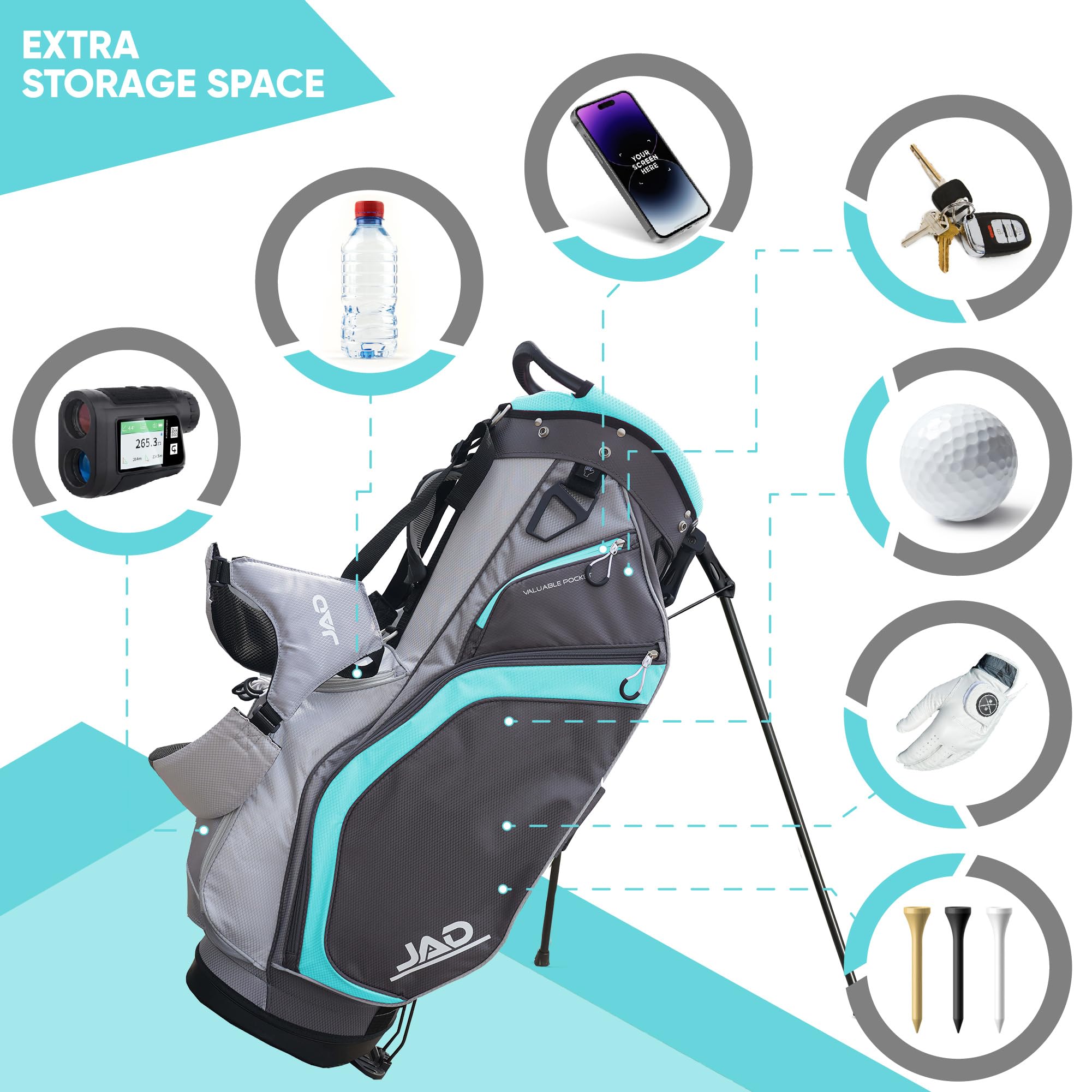 JAD Lightweight Womens Golf Bag, Golf Stand Bag for Women/Ladies, 14-Way Top Dividers, Ultra Lightweight, Large Pockets for Accessories, Durable Water Resistant