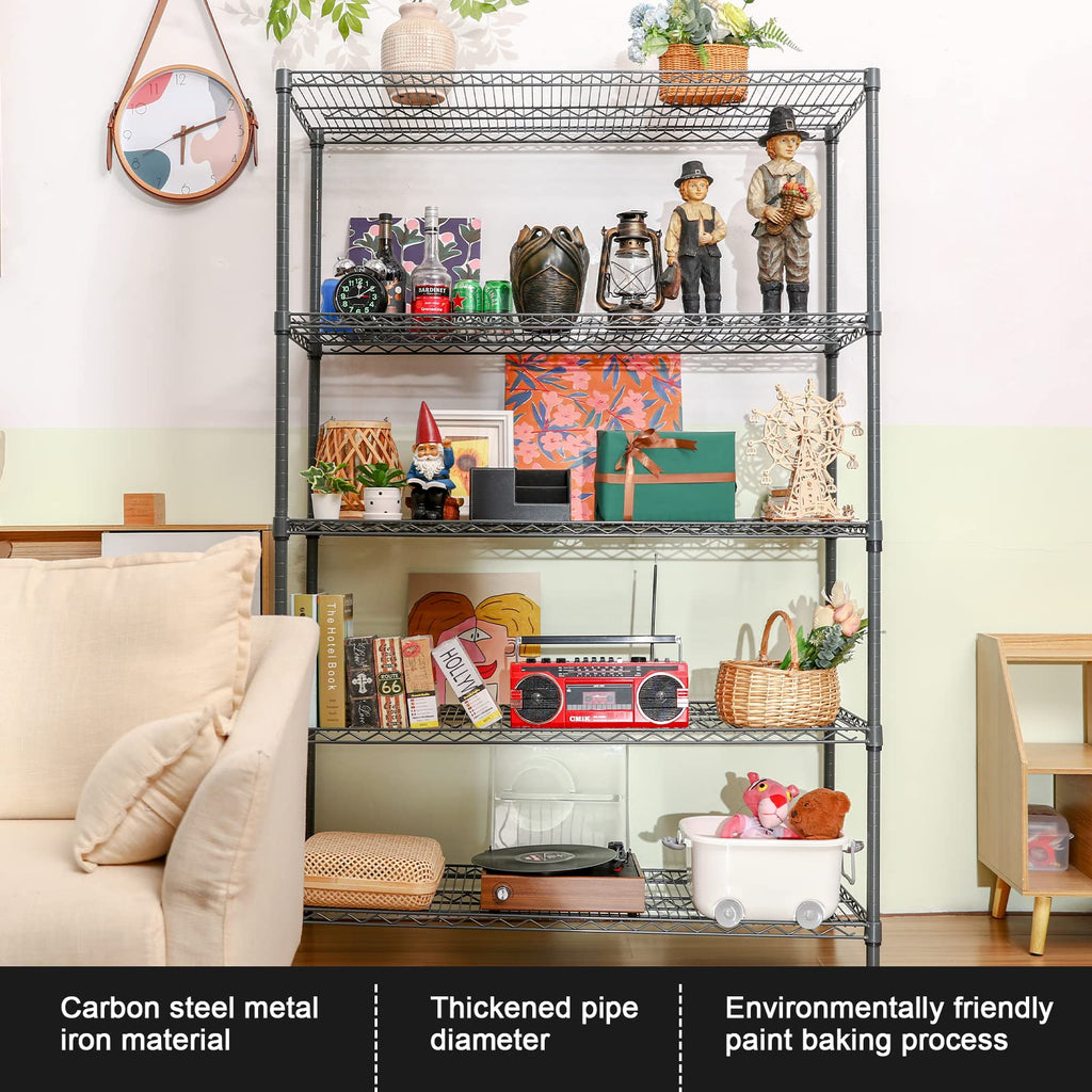 Land Guard 5 Tier Black Storage Racks and Shelving - 48" L x 20" W x 72" H Heavy Steel Material Pantry Shelves - Each Unit Loads 350 Pounds Wire Shelf, Suitable for Warehouses, Closets, Kitchens……