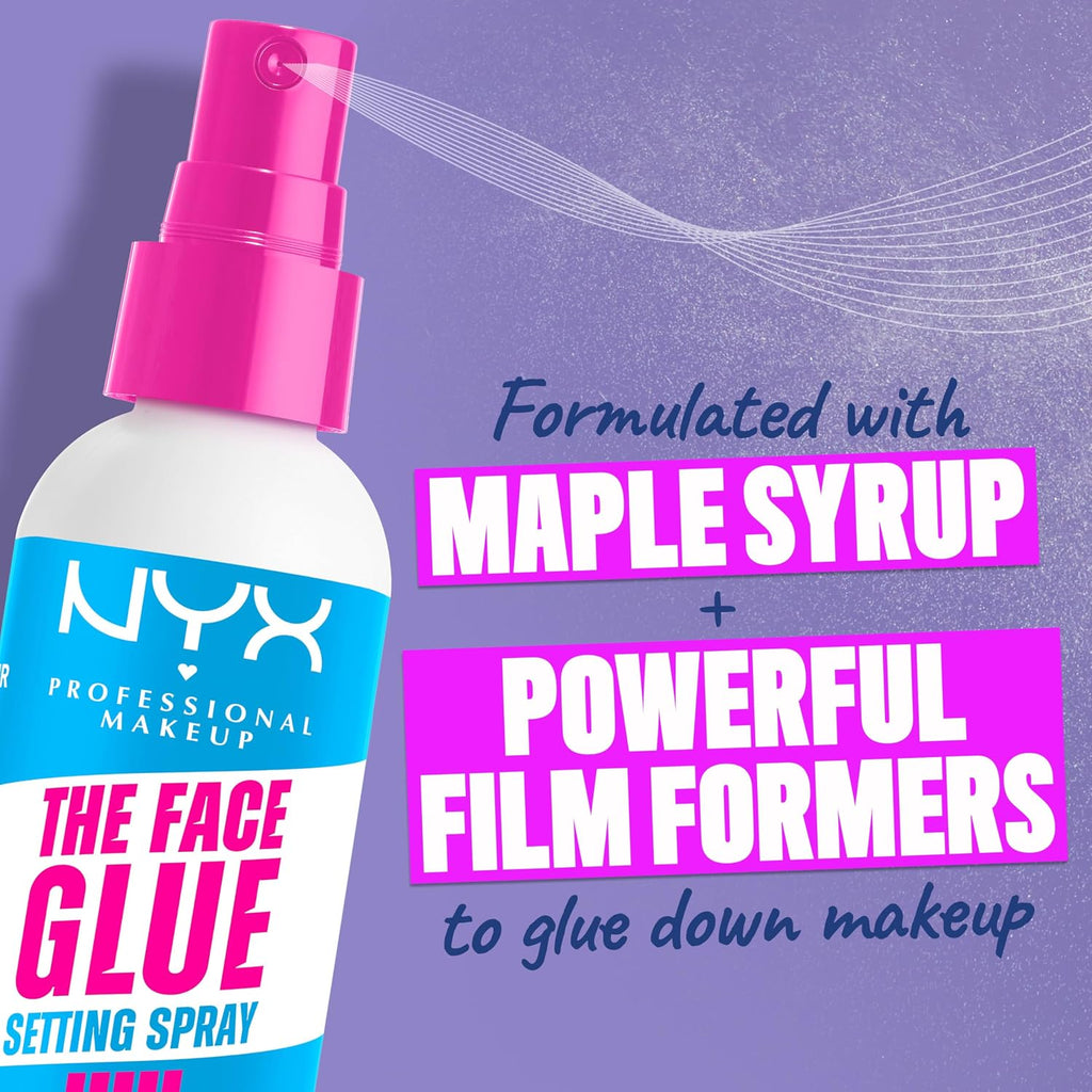 NYX PROFESSIONAL MAKEUP The Face Glue Setting Spray, Transfer-Resistant Waterproof Setting Spray, Up to 24HR Make Up Wear