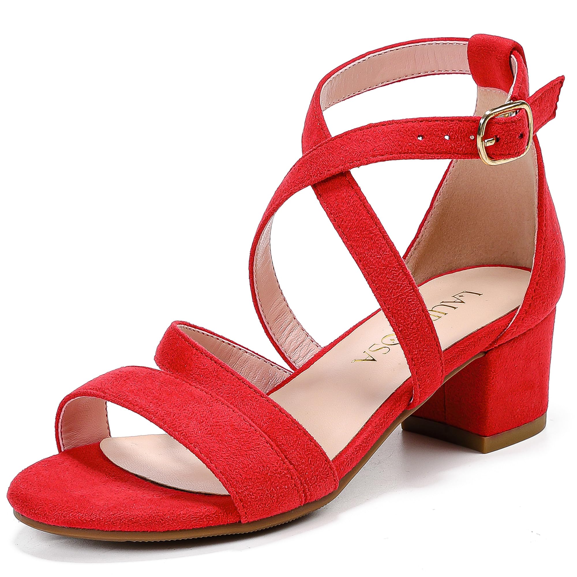 LAURMOSA Girls Sandals Chunky High Heel Strappy Open Toe Ankle Strap Dress Shoes for Little Big Kids in Wedding Party