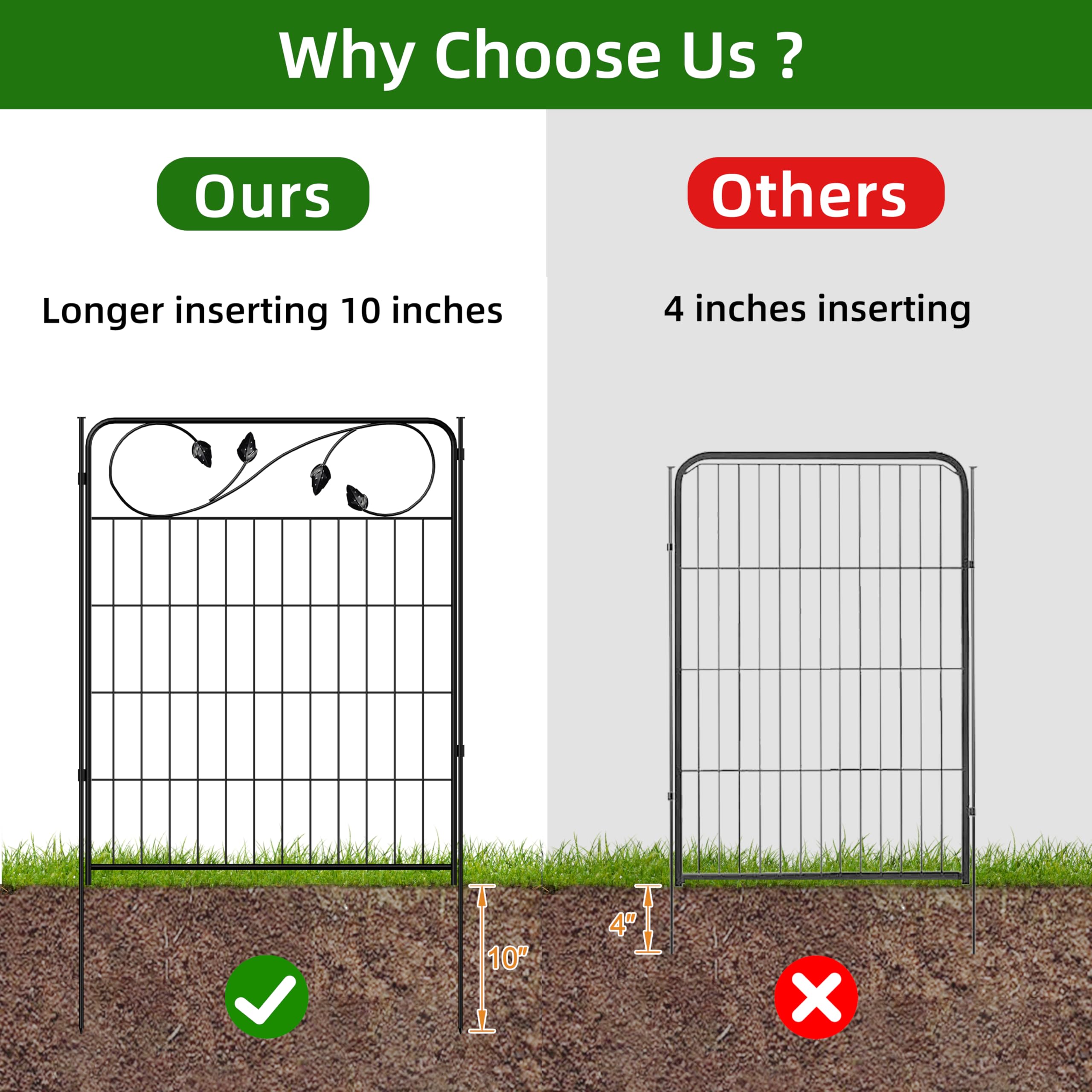 FOREHOGAR Decorative Metal Garden Fence 24in(H) X10ft(L) 5 Panels Leaf Black Rustproof Wire Border Fence for Landscape Patio Flower Bed Garden Fencing Panel Animal Barrier for Dogs