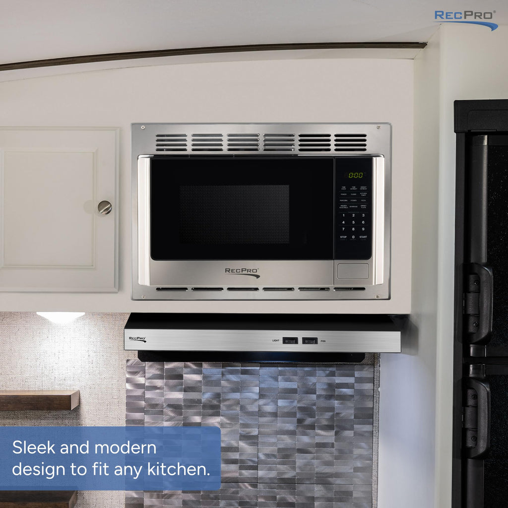 RecPro RV Microwave with Trim Kit | 1.0 Cu. Ft. | 900W | Direct replacement for Greystone and High Pointe (Black)
