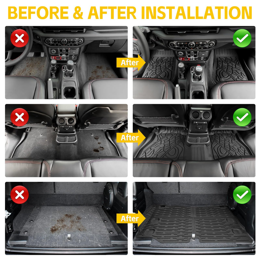 Cargo Mats for 2018-2025 Jeep Wrangler JL Unlimited 4X4 Trunk Mat with Backrest Liner, All Weather TPE Protector Rear Back Seat Mats for 18-25 Wrangler JL 4X4 4 Door Accessories