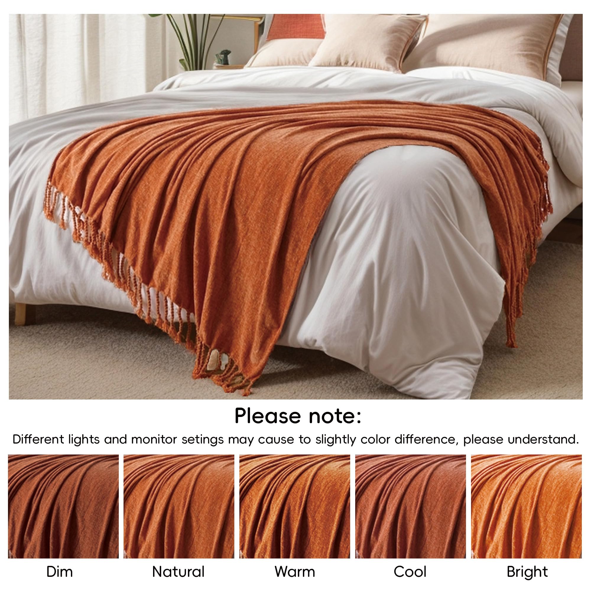 BATTILO HOME Beige Chenille Throw Blanket for Couch, Soft Cozy Textured Knit Throw Blanket with Handmade Fringe Tassels, Lightweight Decorative Farmhouse Blanket for Sofa Bed Chair, 50"x60"