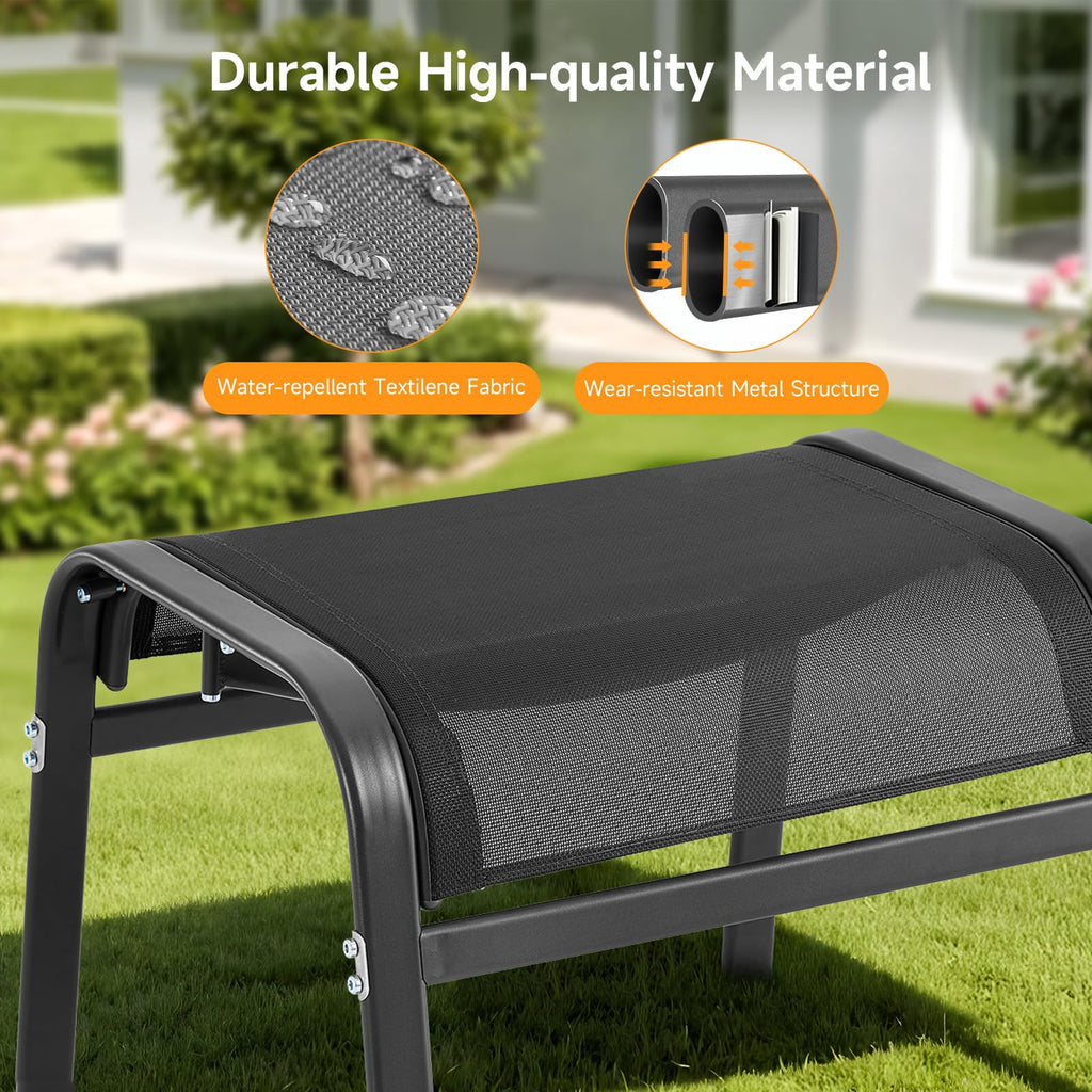 ONBRILL Outdoor Ottoman Set of 2, All Weather Outdoor Foot Stool with Supportive Textliene and Metal Frame, Stackable Oversized Outdoor Foot Rest for Furniture Patio Garden Pool, Beige