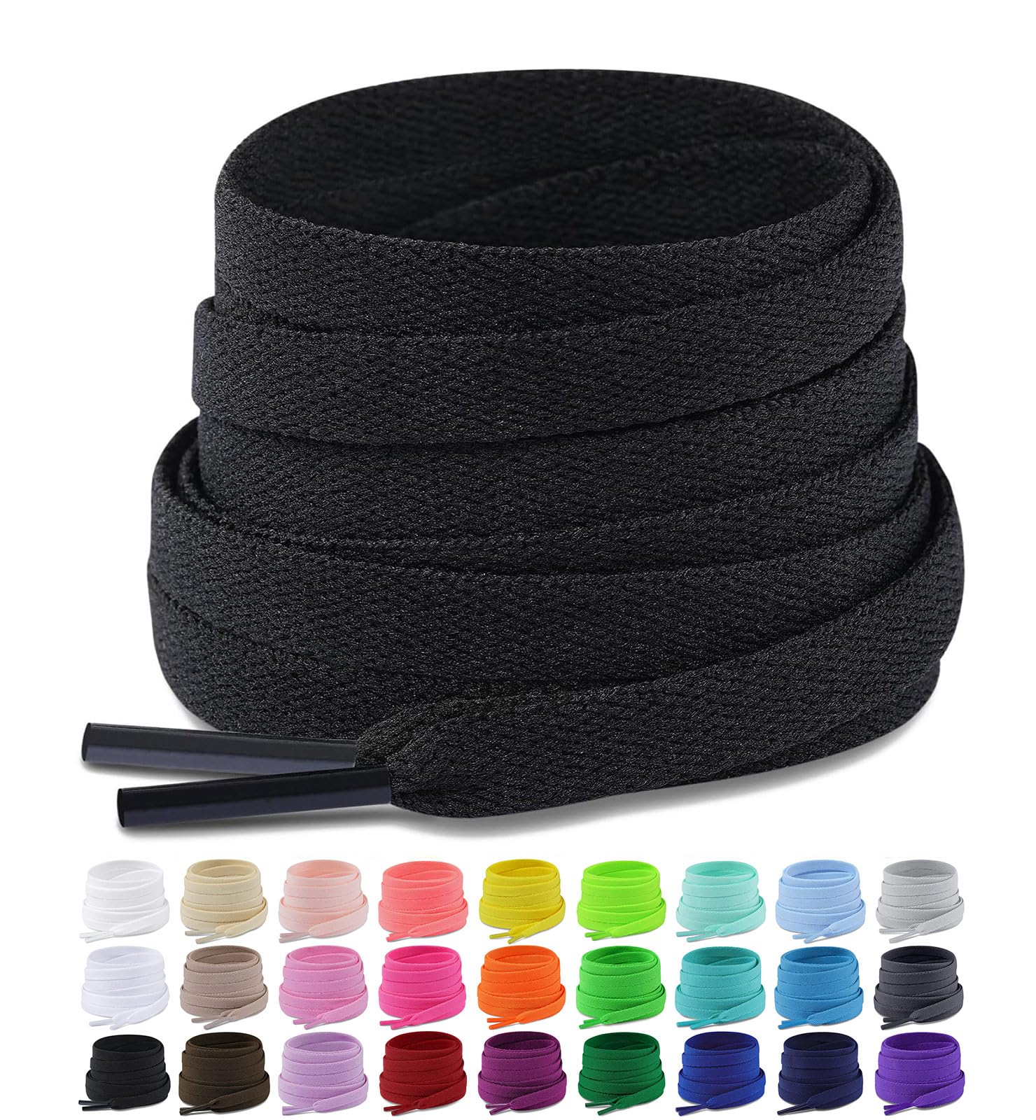 Upgrade Tight Weave Flat Shoelaces 28 Colors 5/16" Wide Shoe Laces for Sneakers - 2Pairs