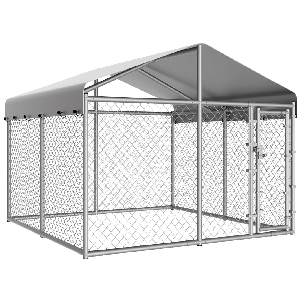 Dog Kennel Outside with Roof, Large Dog Run Enclosure, Outdoor Heavy Duty Pens House Pet Playpen with Galvanized Chain Link Waterproof Cover and Secure Lock(6.76'Lx6.76'Wx5.64'H)
