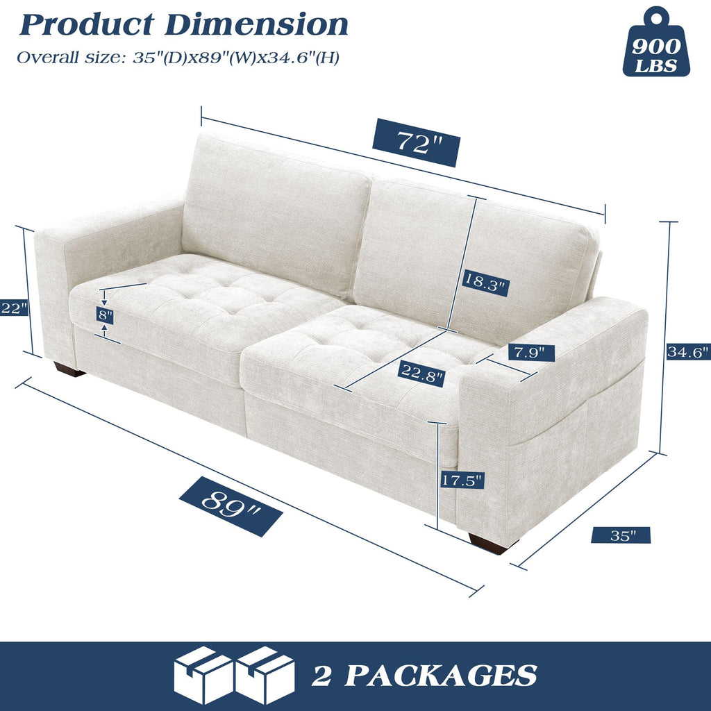 WorthFurni Sofas for Living Room, Chenille Loveseat Couch Set, Small Sofa, 3 Seater Sofa, USB Charging, Removable Sofa Cover,Solid Wood Frame, Easy to Install(70inch,Beige)