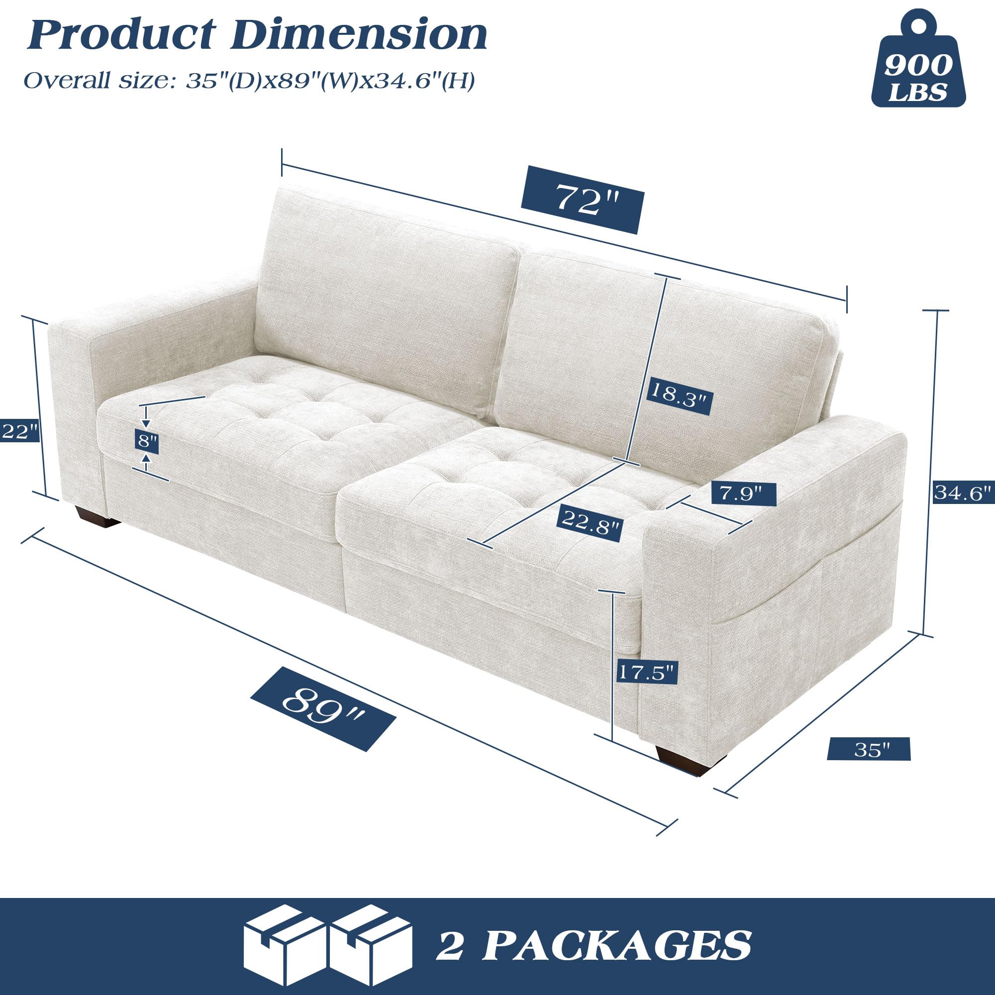 WorthFurni Sofas for Living Room, Chenille Loveseat Couch Set, Small Sofa, 3 Seater Sofa, USB Charging, Removable Sofa Cover,Solid Wood Frame, Easy to Install(70inch,Beige)
