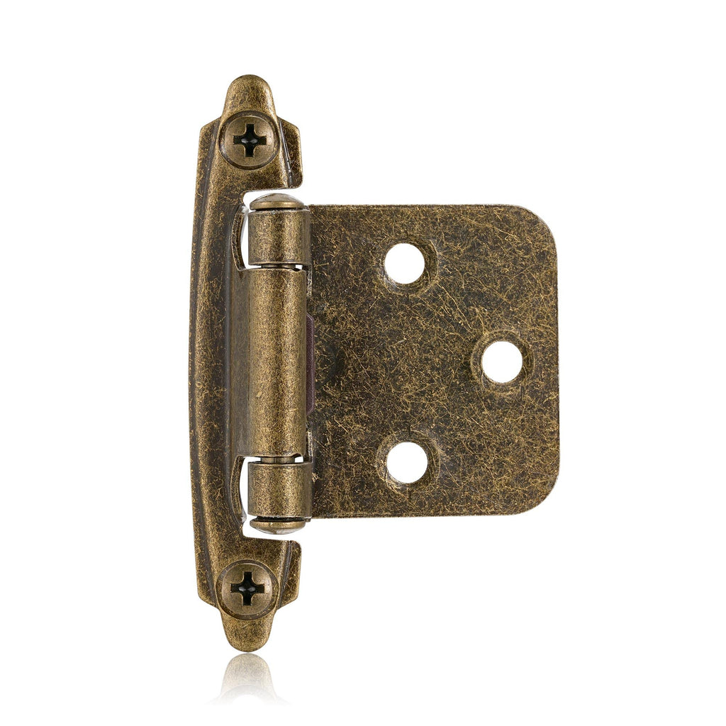 4 Pack (2 Pairs) Antique Brass Self Closing Cabinet Hinges for Kitchen Cabinet Door, 1/2" Overlay (Variable) Semi Concealed Kitchen Cabinet Hinges