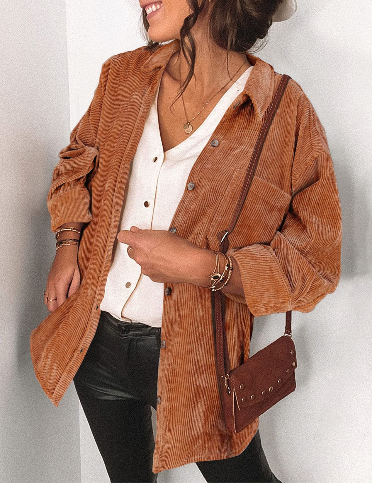 Saslax Women's Corduroy Shirt Shacket Jacket