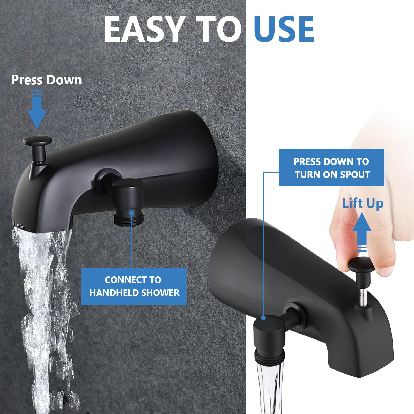 PROOX All Metal Tub Spout with Diverter, 6 Settings Hand held Shower with ON/Off Pause Switch, Bathtub Faucet with Sprayer Brushed Nickel