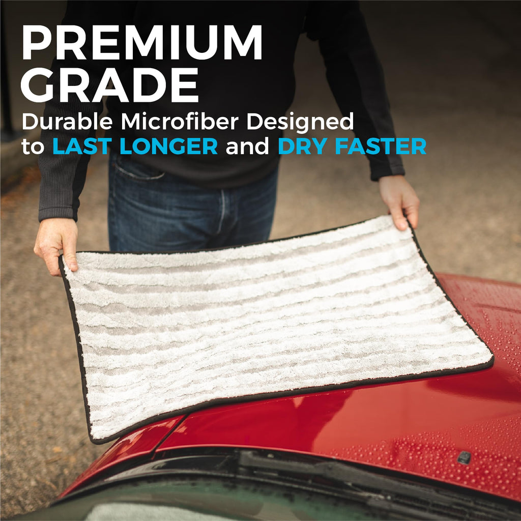 The Rag Company Gauntlet Car Drying Towel, Ultra-Absorbent 70/30 Blend Korean Microfiber, Dries Vehicles Faster Without Scratching, 900 GSM, 12x12 Inches, Ice Grey/Grey, 3-Pack
