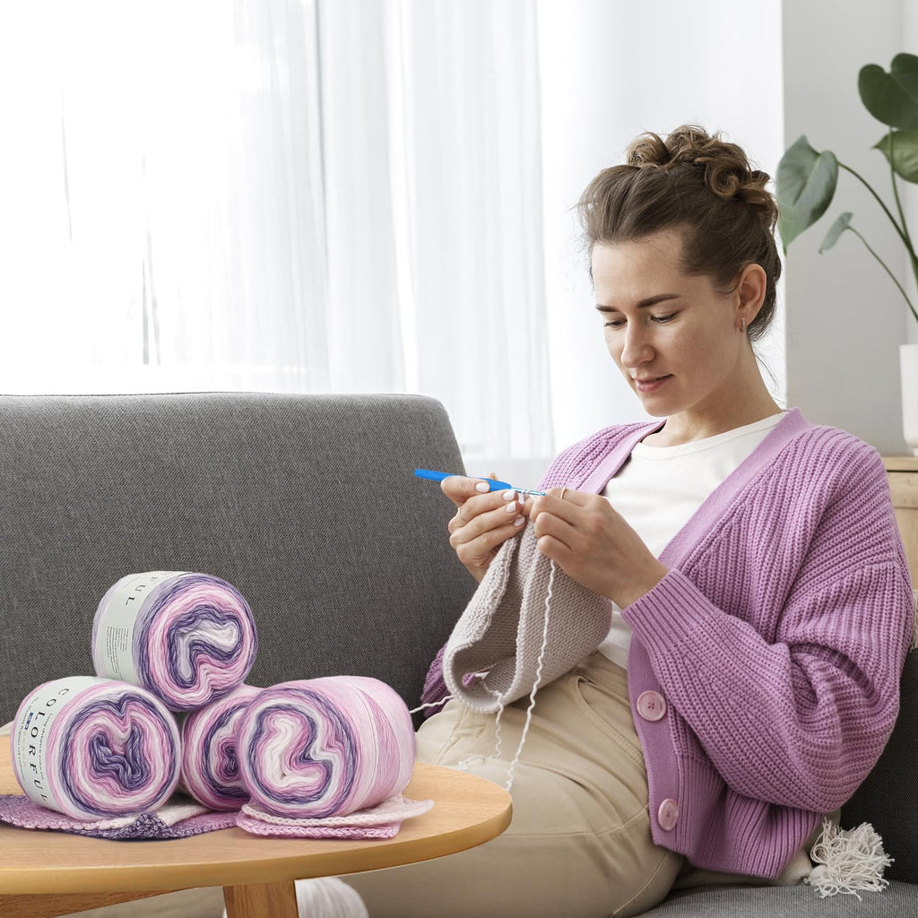 Katech Fairyland Yarn for Crocheting Knitting-Gradient Yarn Cake-4 Pack of 100g/3.52 oz-Soft DK Light Weight #3-60% Cotton 30% Acrylic 10% Wool-Perfect for Scarves, Shawls, Blankets and Garments(A)