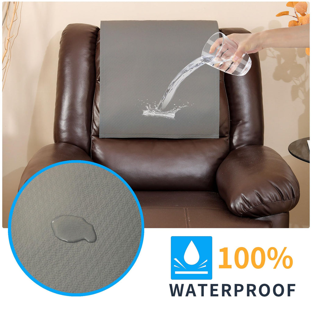 Non Slip Recliner Headrest Protector Washable Faux Leather Headrest Covers for Recliner Chair Waterproof Couch Head Rest Covers for Sofa,Furniture,Office Chair,Theater Seat (Beige)