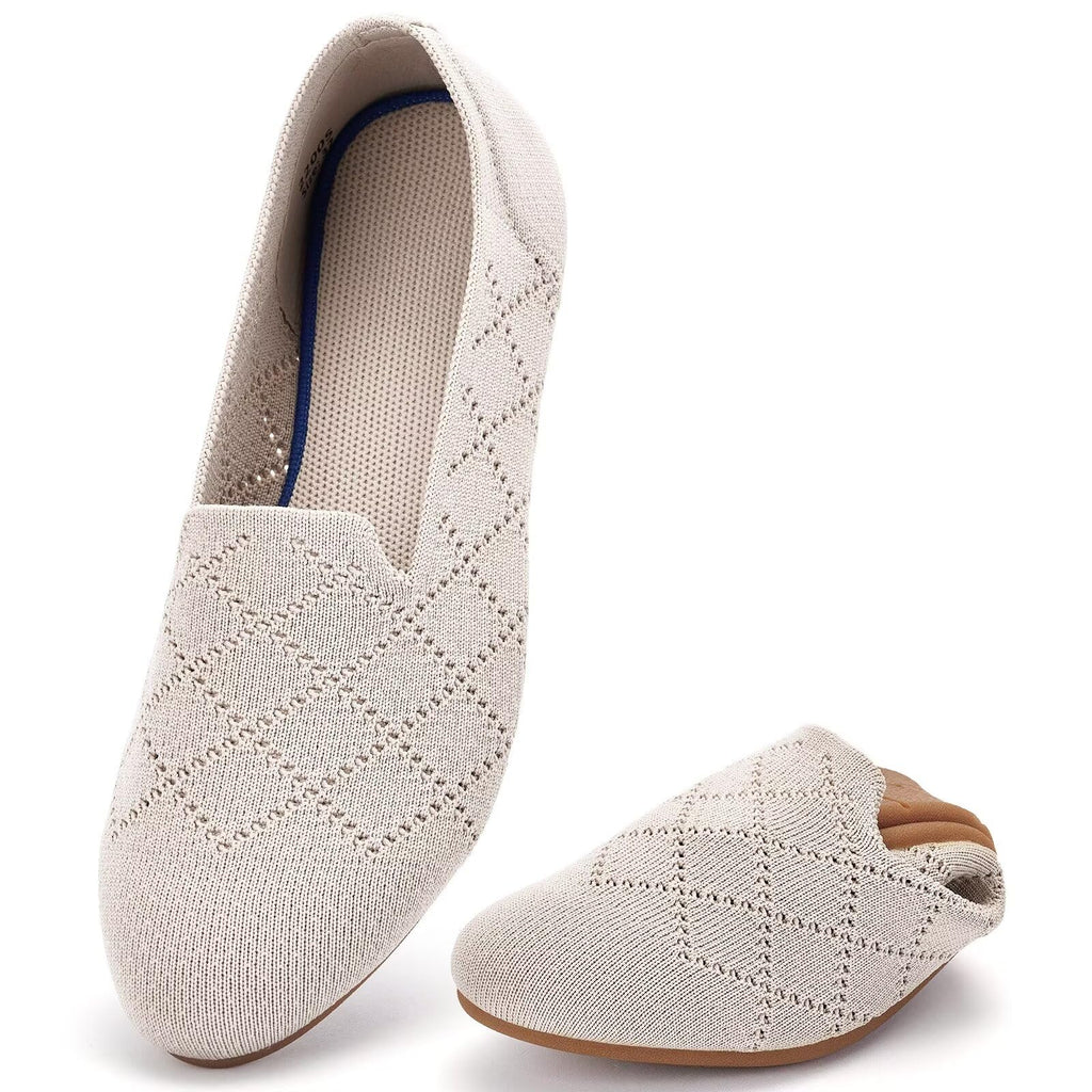 poemlady Women’s Ballet Flat Shoes Dress Shoes Knit Round Toe Slip On Ballerina Walking Flats Shoes for Woman Low Wedge Casual