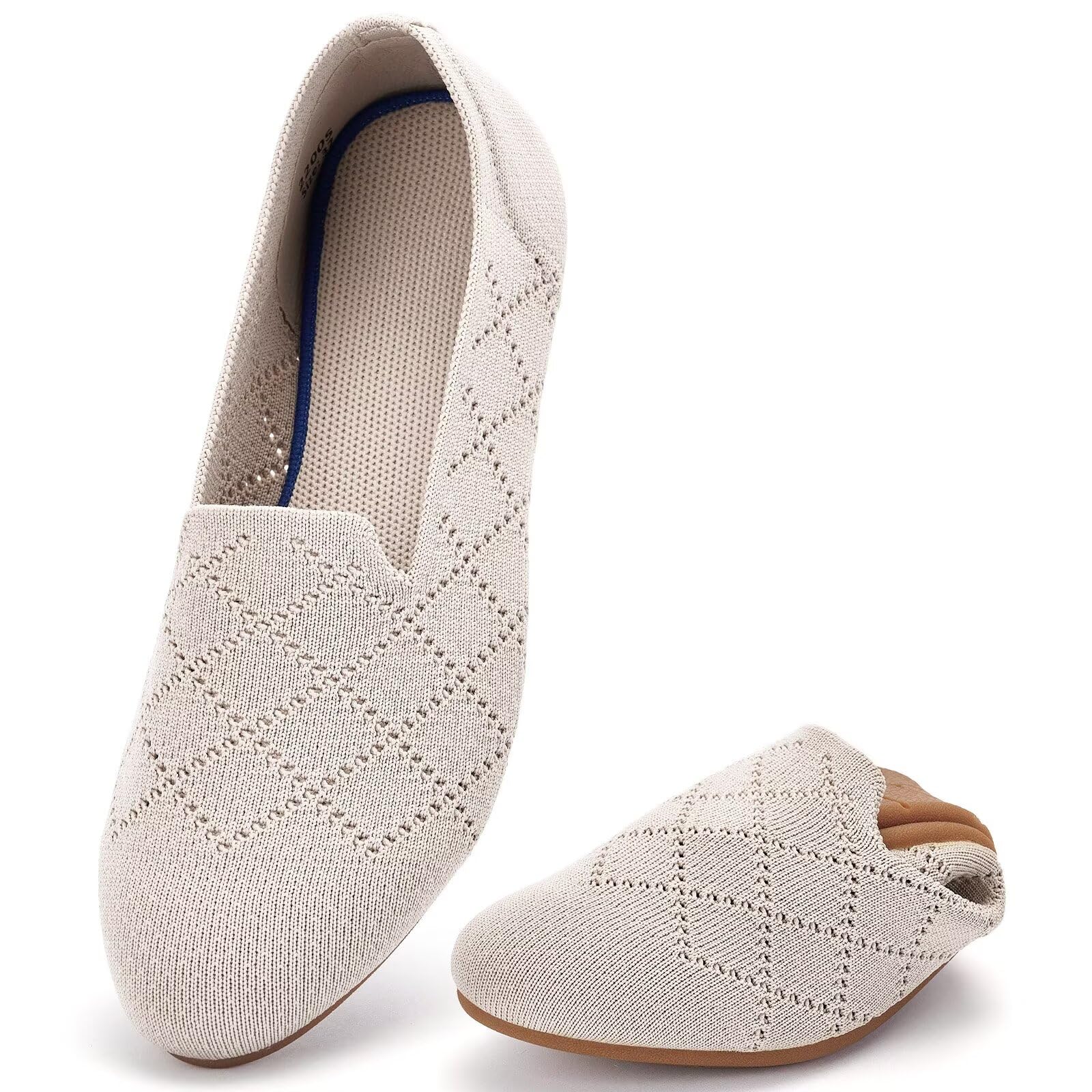 poemlady Women’s Ballet Flat Shoes Dress Shoes Knit Round Toe Slip On Ballerina Walking Flats Shoes for Woman Low Wedge Casual