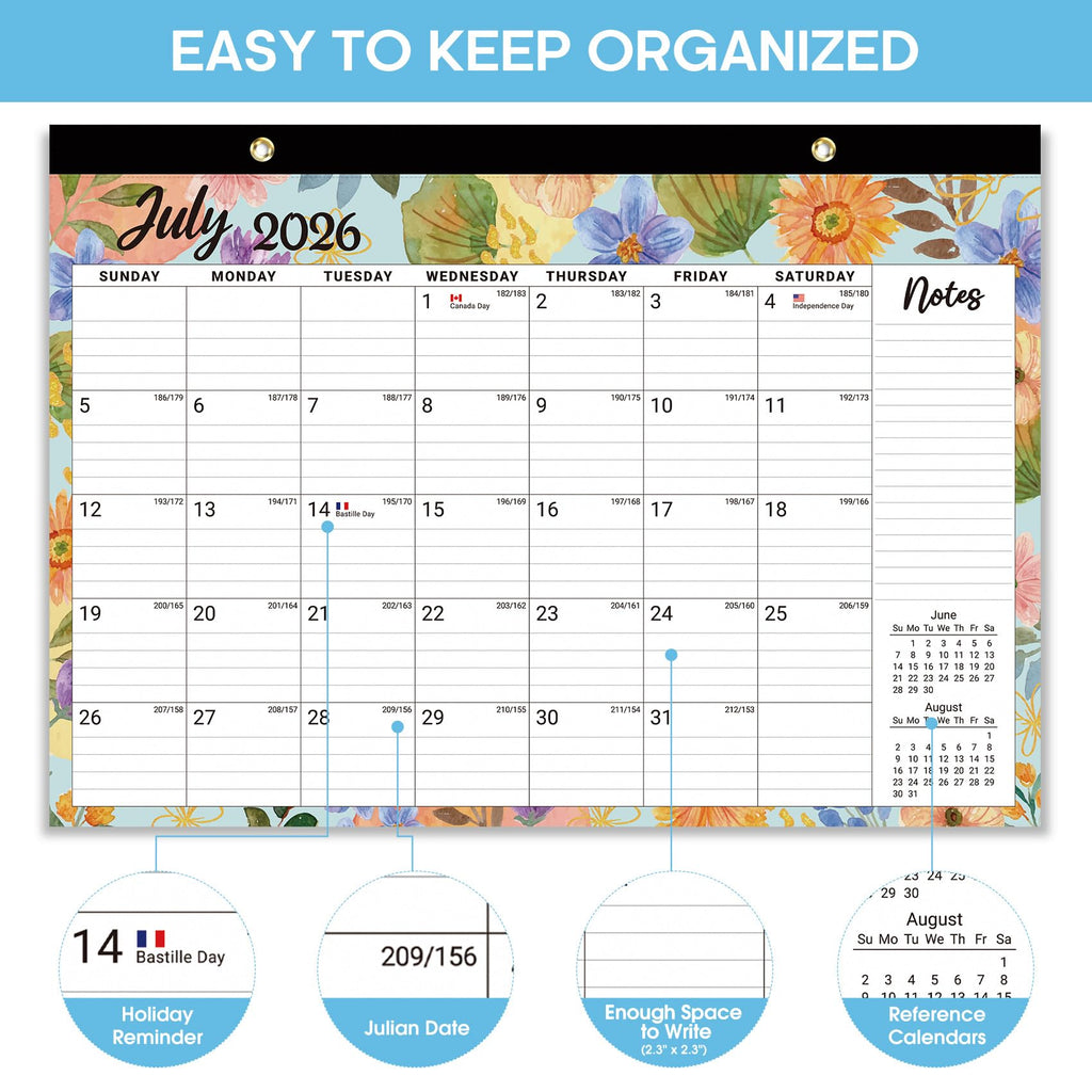Desk Calendar 2026-2027, 21-Month Calendar Runs Until June 2027, Large 17" x 12" Monthly Desktop & Wall Calendar for Home & Office - Floral