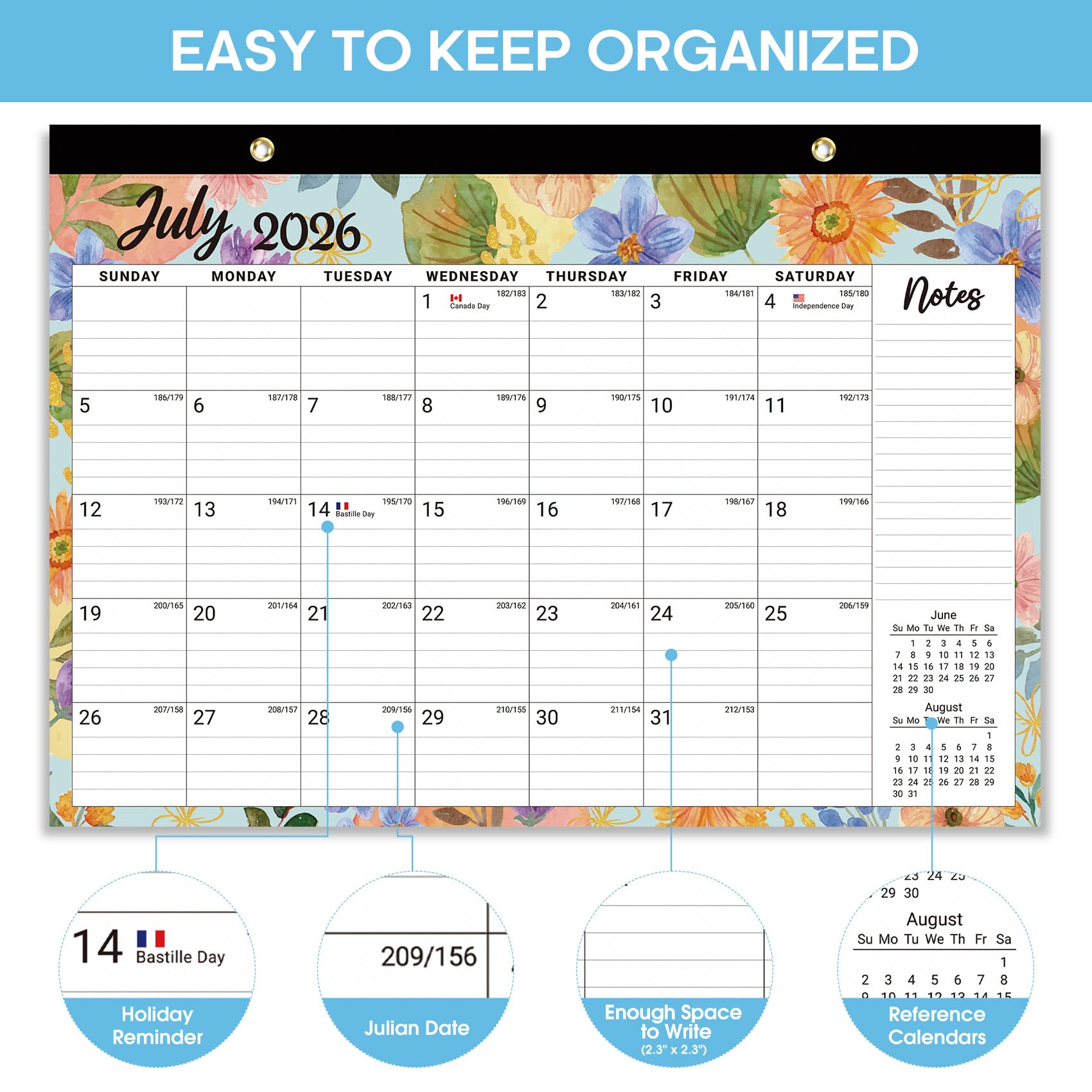 Desk Calendar 2026-2027, 21-Month Calendar Runs Until June 2027, Large 17" x 12" Monthly Desktop & Wall Calendar for Home & Office - Floral