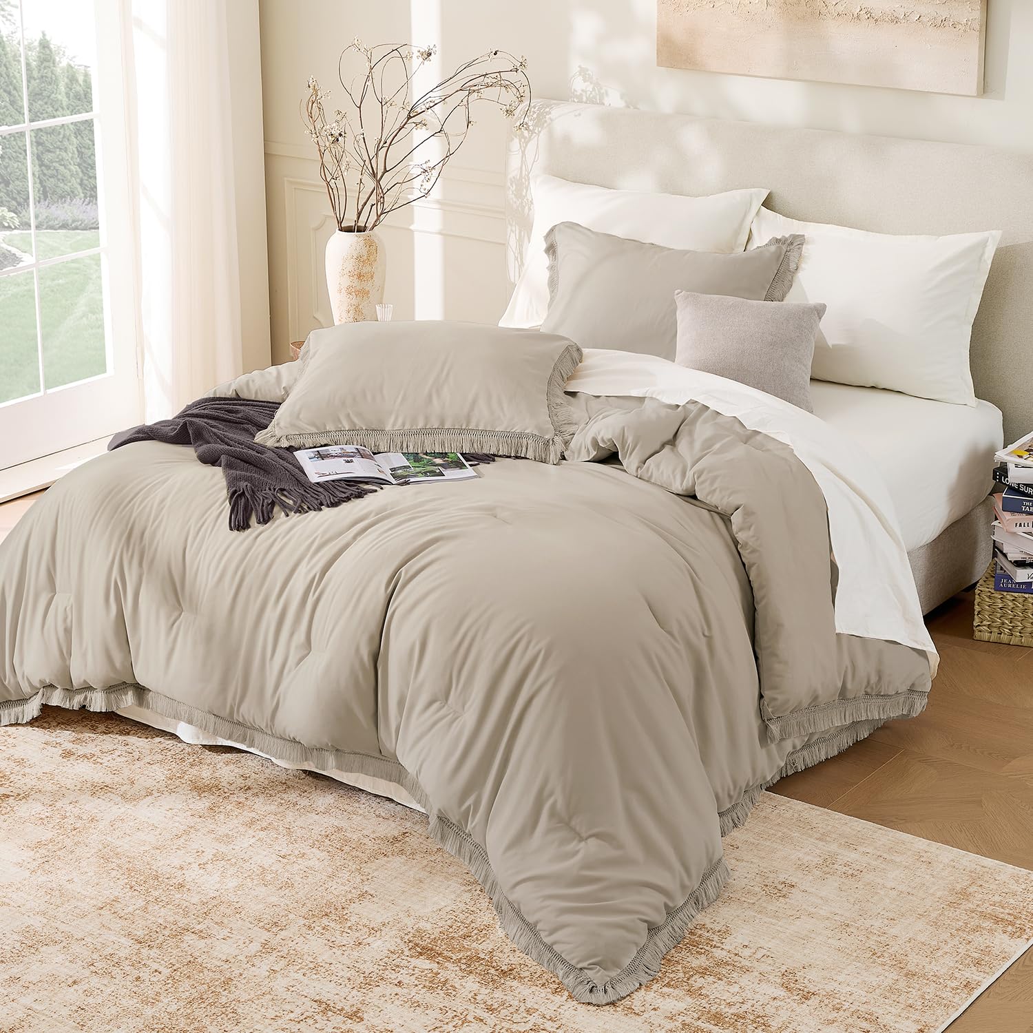 Andency Comforter Full Size Set Burnt Orange, 3 Pieces Boho Terracotta Winter Lightweight Bedding Comforter Sets, All Season Rust Tassel Bed Set (79x90In Comforter & 2 Pillowcases)