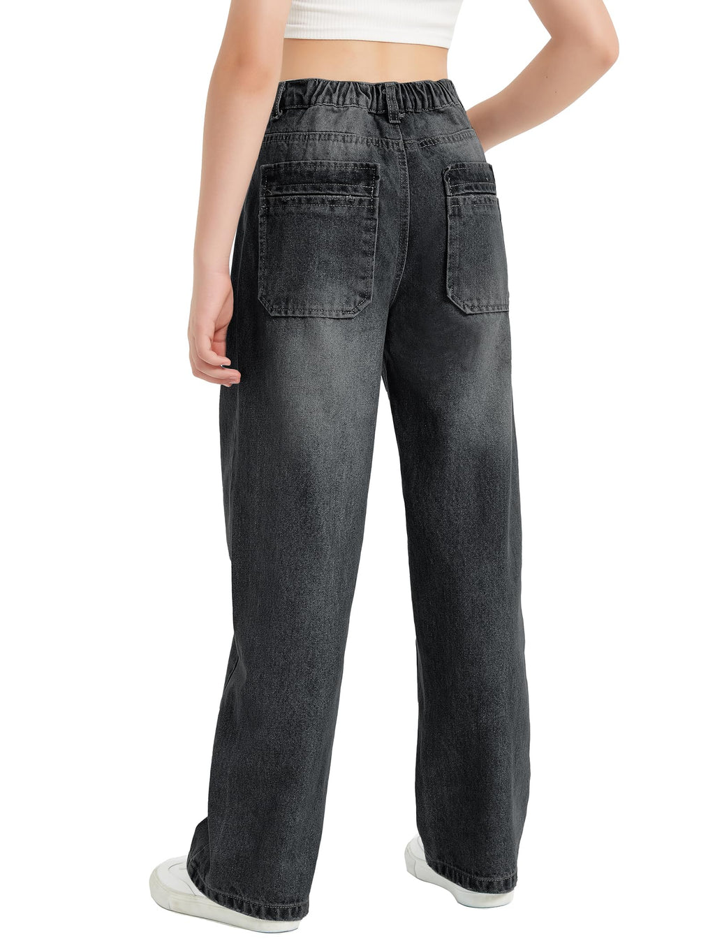 EXARUS Girls Jeans Baggy Wide Leg Cute Teen Tween Long Denim Pants Clothes Tall Junior Elastic Band Pockets