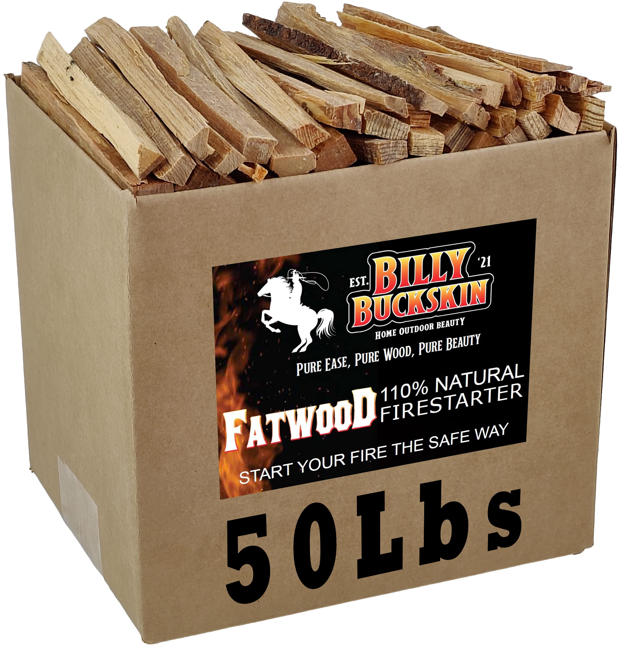 2lb Fatwood Fire Starter Sticks | 100% Natural Fire Starters for Campfires, Firepit, Wood Stoves, Fireplaces, BBQ | Start a Fire w/Just 2 Sticks | Camping Essentials by Billy Buckskin (2lb Bag)