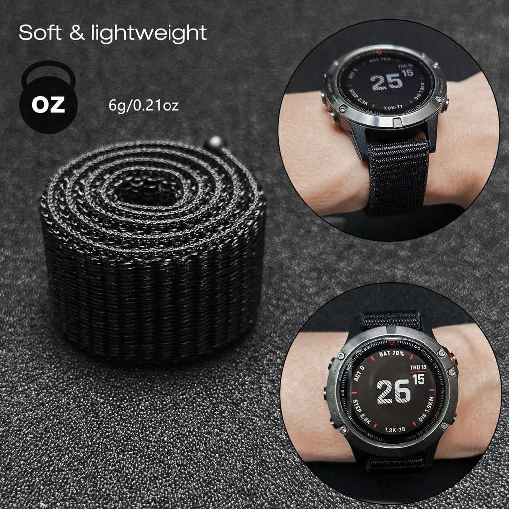 Abanen Hook and Loop Quick Dry Watch Band for Fenix 8 47mm/ epix Pro 47mm / Fenix 7/6/5, 22mm Woven Nylon Ultralight Sport Wristband Strap for Garmin Instinct 2, Instinct 3 45mm