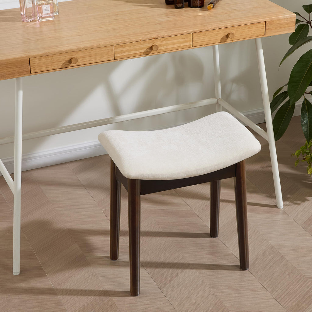 Royal Windsor Vanity Stool with Saddle Cushion, 18 Inch Makeup Vanity Chair for Living Room, Modern Foot Stool Ottoman Piano Bench,Small Upholstered Bench for Bedroom, Beige