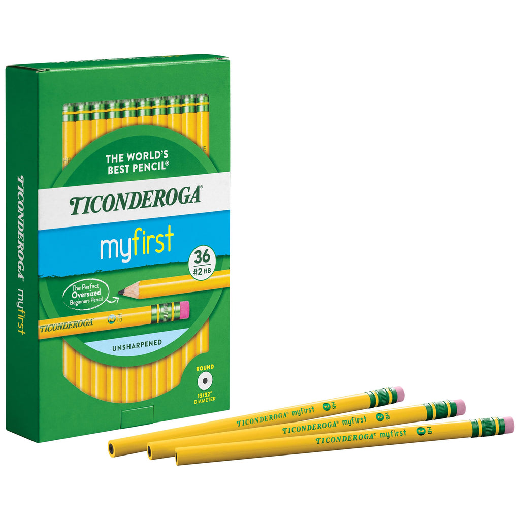 Ticonderoga My First Wood-Cased Pencils, #2 HB Soft, With Eraser, Yellow (X3336) (Pack of 6, 216 Count Total)