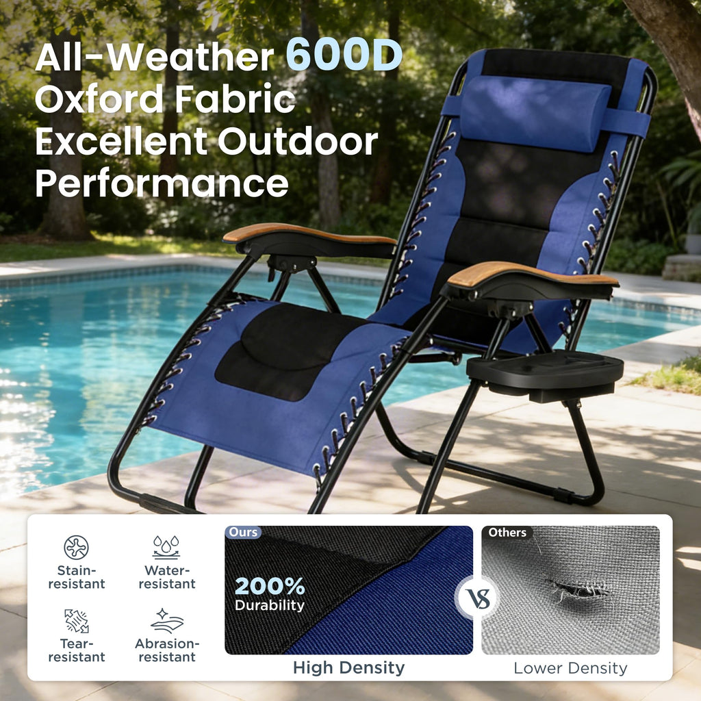 PHI VILLA XXL Oversized Padded Zero Gravity Chair Set of 2, Foldable Patio Recliner, 30" Wide Seat Anti Gravity Lounger with Armrest and Cup Holder, Support 400 LBS (Aqua Blue)