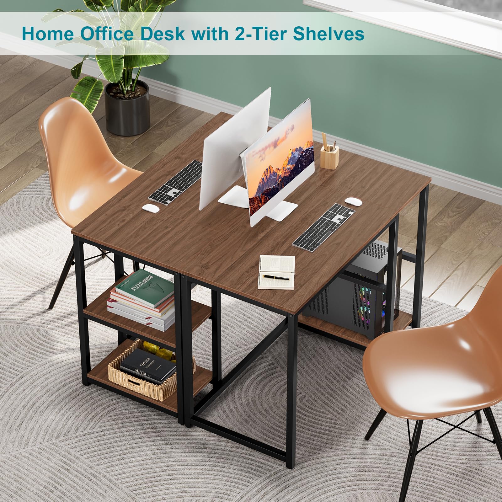 SINPAID 40 Inch Small Gaming Desk with Shelves for Small Spaces, Easy Assembly Study Desk, Sturdy Writing Desk for Bedroom & Home Office, Black