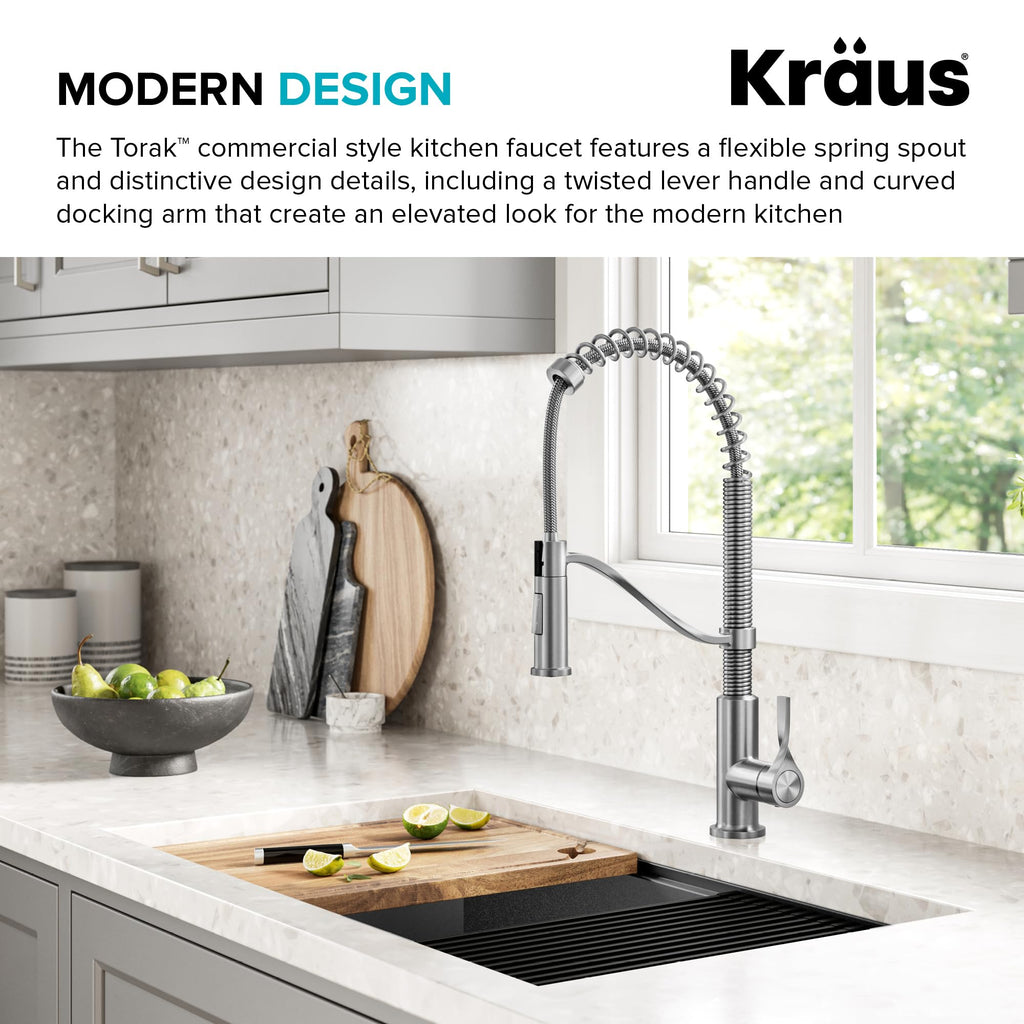 KRAUS Torak Pull Down Kitchen Faucet in Matte Black with Commercial Style Spring Spout, 2 Function Sprayer, Pre-Attached Water Lines, and Mounting Hardware, KPF-2635MB
