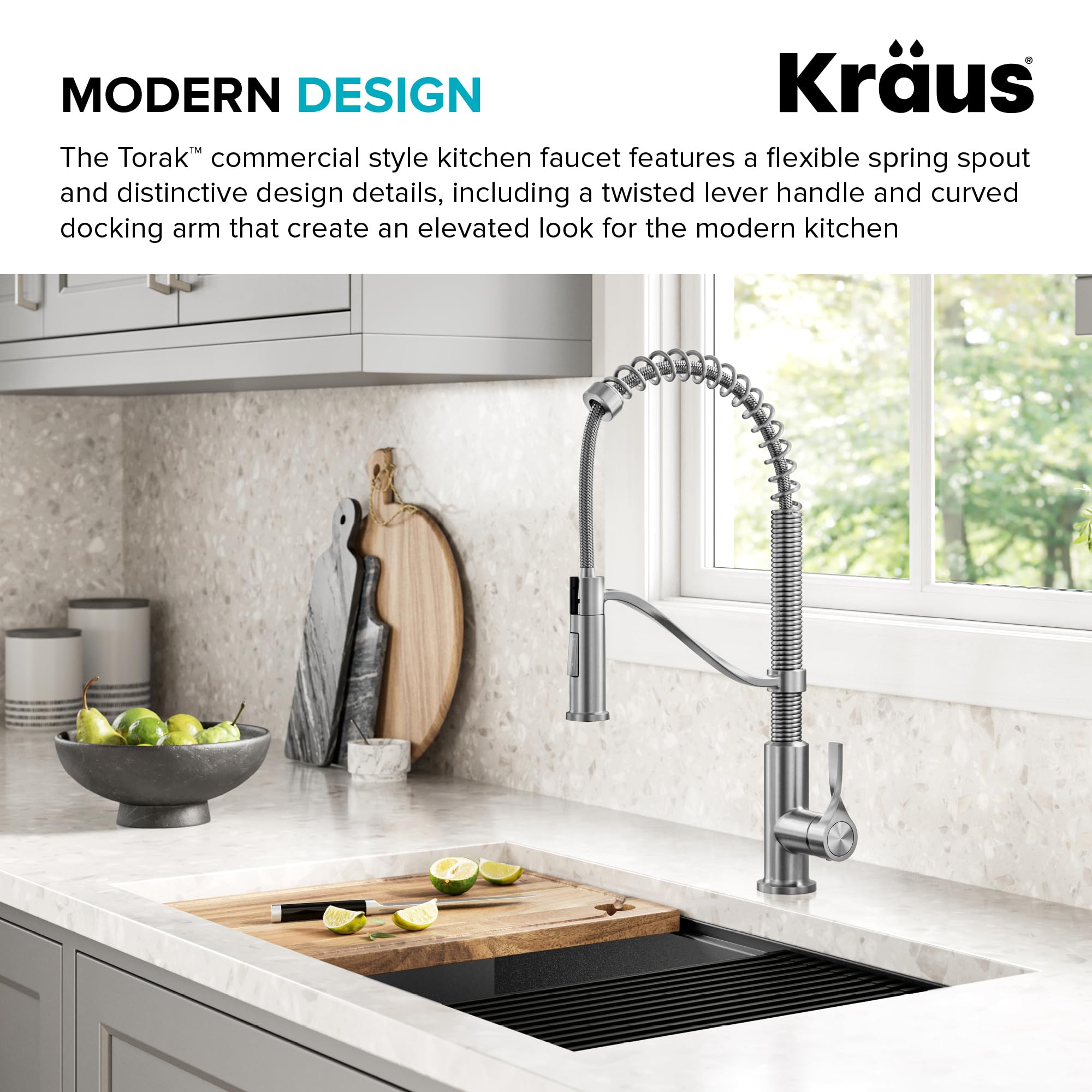 KRAUS Torak Pull Down Kitchen Faucet in Matte Black with Commercial Style Spring Spout, 2 Function Sprayer, Pre-Attached Water Lines, and Mounting Hardware, KPF-2635MB