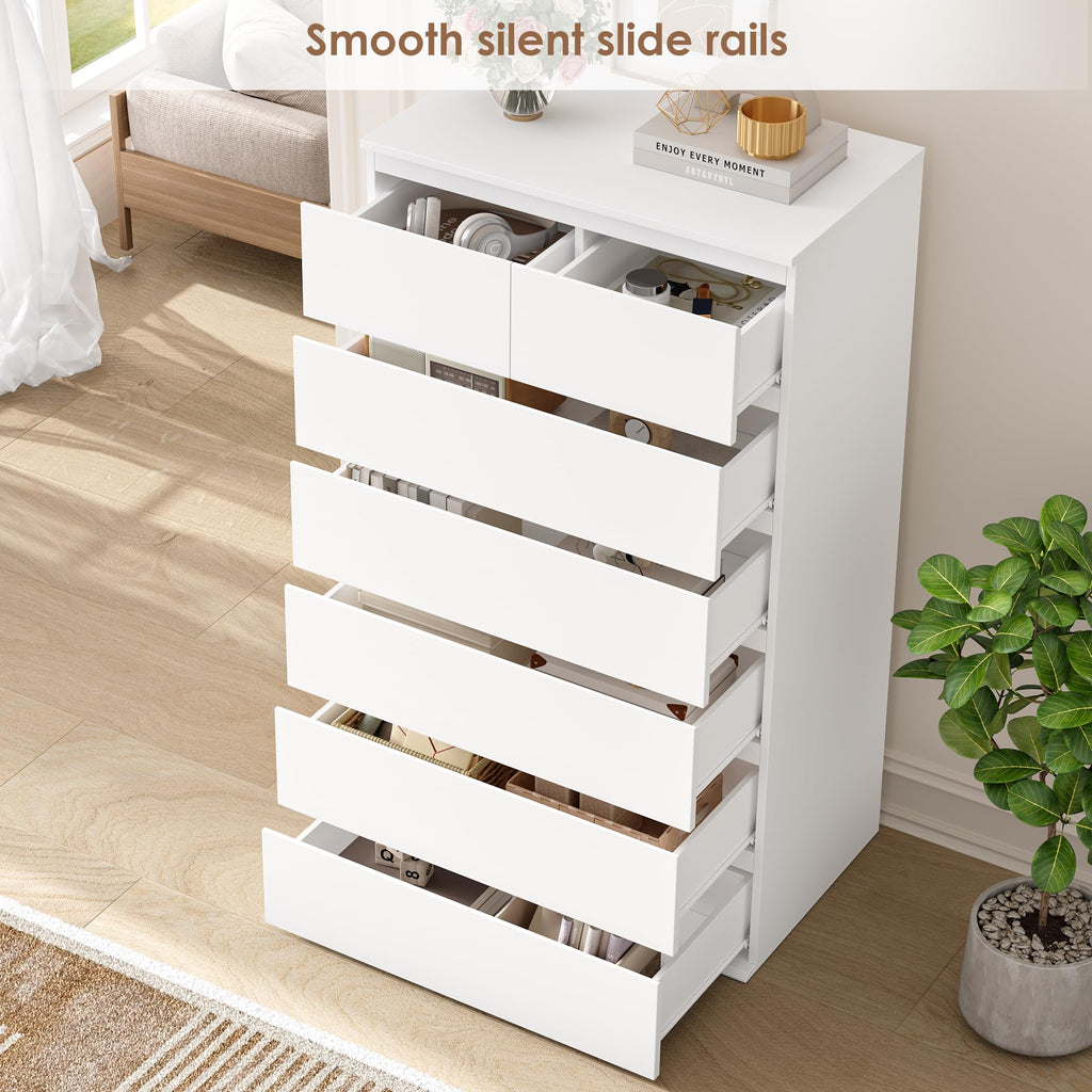 FOTOSOK 7 Drawer Dresser, Black Dresser Tall Dresser, 23.6W x 15.7D x 46.7H in Black Chest of Drawers with Large Storage Space for Home