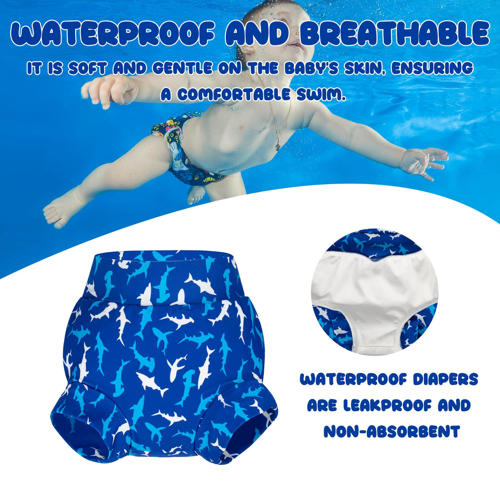 BIG ELEPHANT Baby Swim Diapers 3pcs, Reusable Adjustable Washable Waterproof Swimming Diaper for Boy's and Girl's 6Months - 5 Years