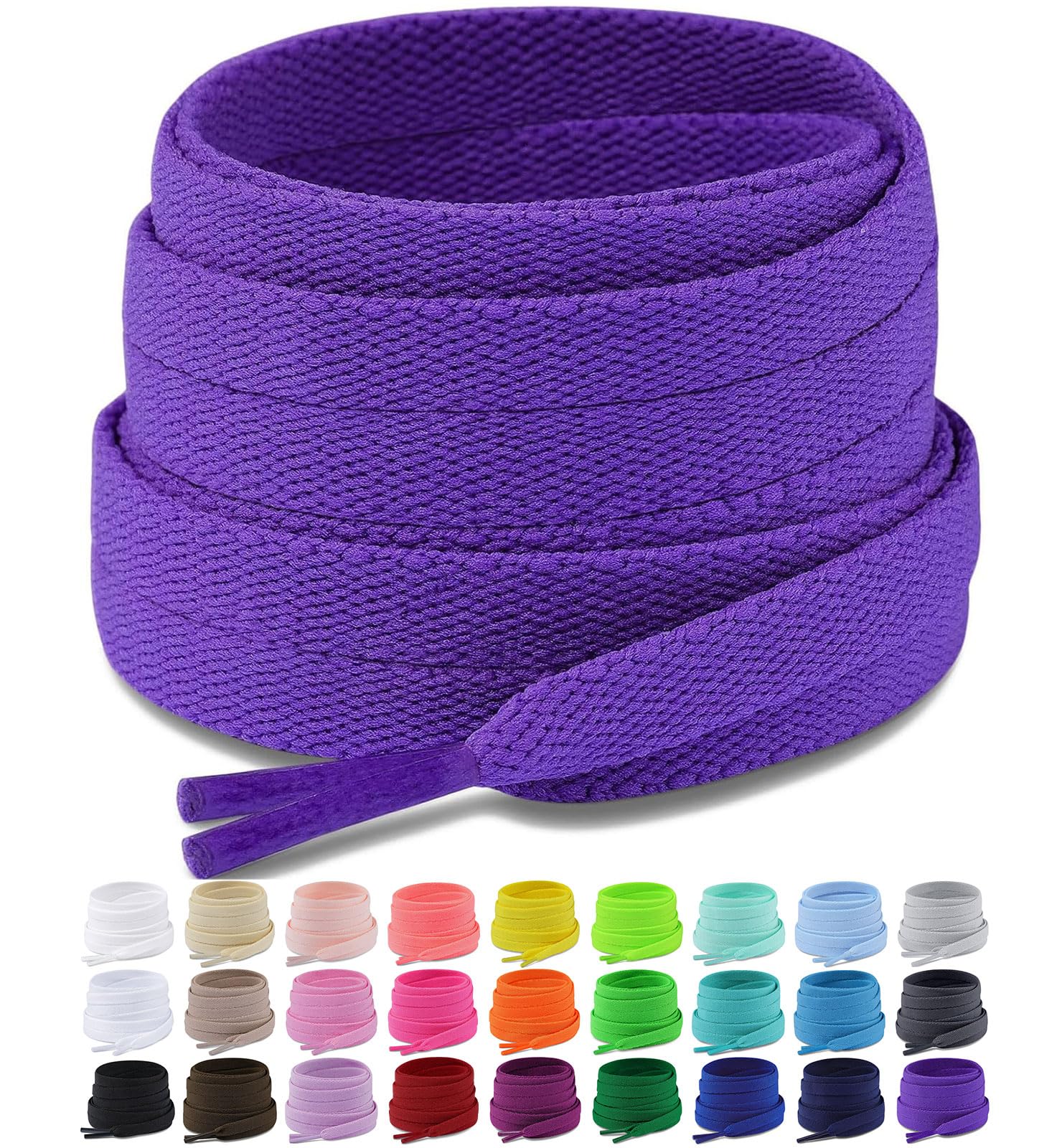 Upgrade Tight Weave Flat Shoelaces 28 Colors 5/16" Wide Shoe Laces for Sneakers - 2Pairs