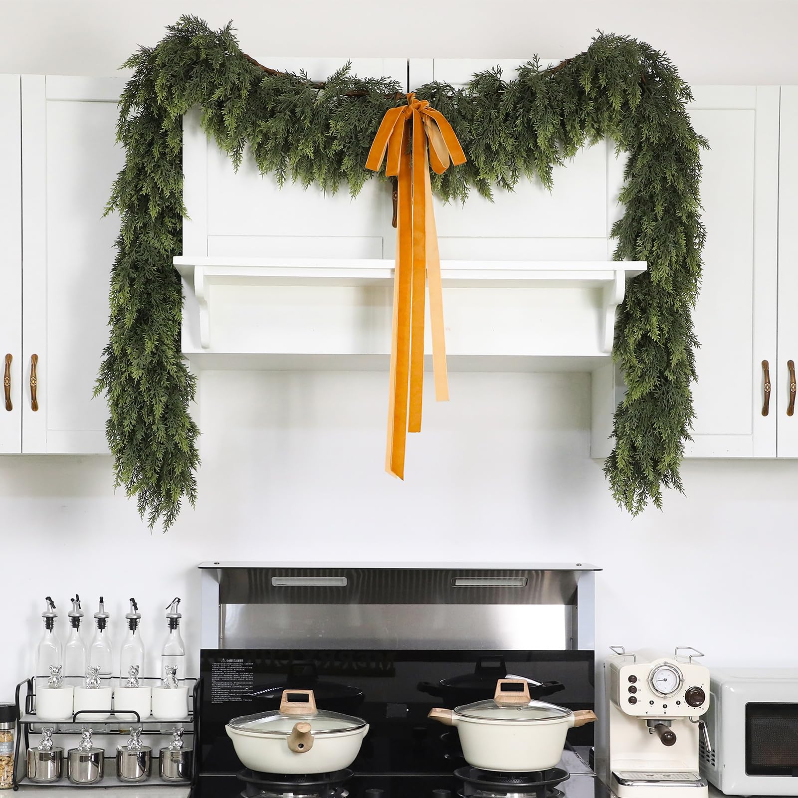 Waydress 1 Pcs 6 Feet Christmas Cedar Garland - Thick & Lush Realistic Artificial Green Faux Cedar Pine Needles Garland for Christmas Winter Home Mantel Fireplace Holiday Party Decor