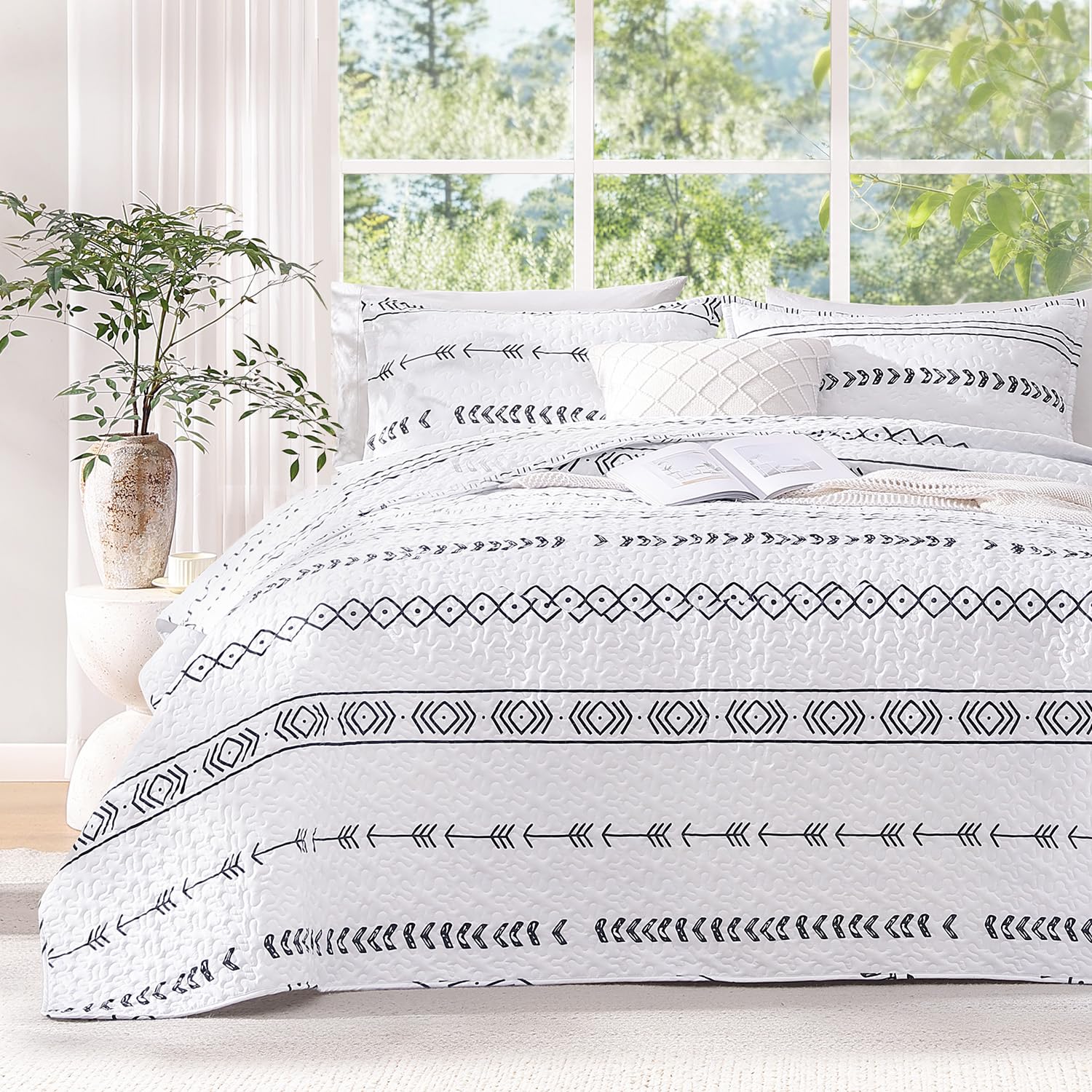 Andency Twin Quilt Set Grey, 2 Pieces Boho Lightweight Soft Striped Bedspread for All Season (68"x86"), Gray Printed Bohemian Polyester Reversible Coverlet Comoforter Sets