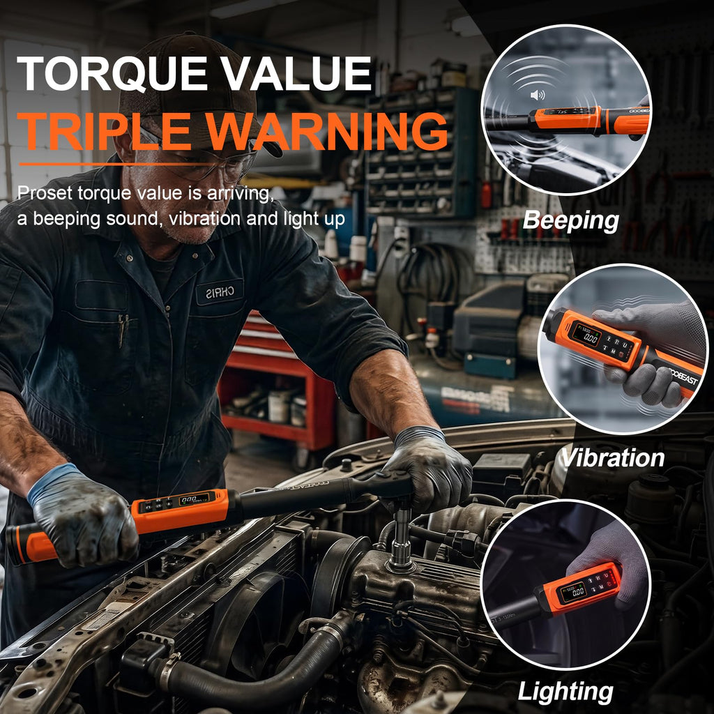Digital Torque Wrench, 1/2 Drive Electronic Torque Screwdriver with Preset Value(3.76-250.8 Ft.lbs./5.1-340Nm), Buzzer and LED Flash Five Units of Measure Torque Wrench for Motorcycle, Auto Repair
