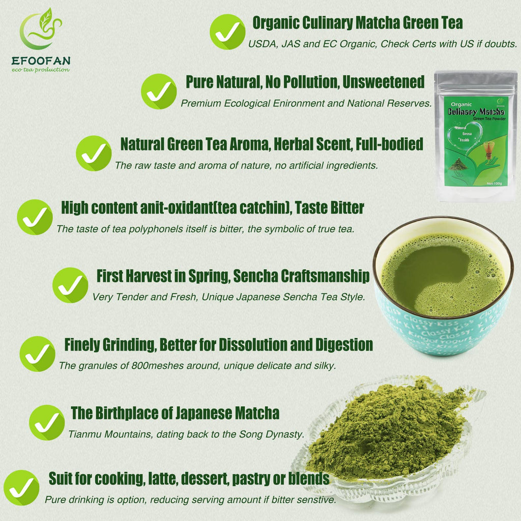 EFOOFAN USDA & COR Certified Organic Ceremonial Grade Matcha Powder – First Harvest Shade-Grown Tencha from Hangzhou, Vibrant Jade Green & Smooth Umami, No Sugar, Ideal for Traditional Tea or Latte (45g Tin)