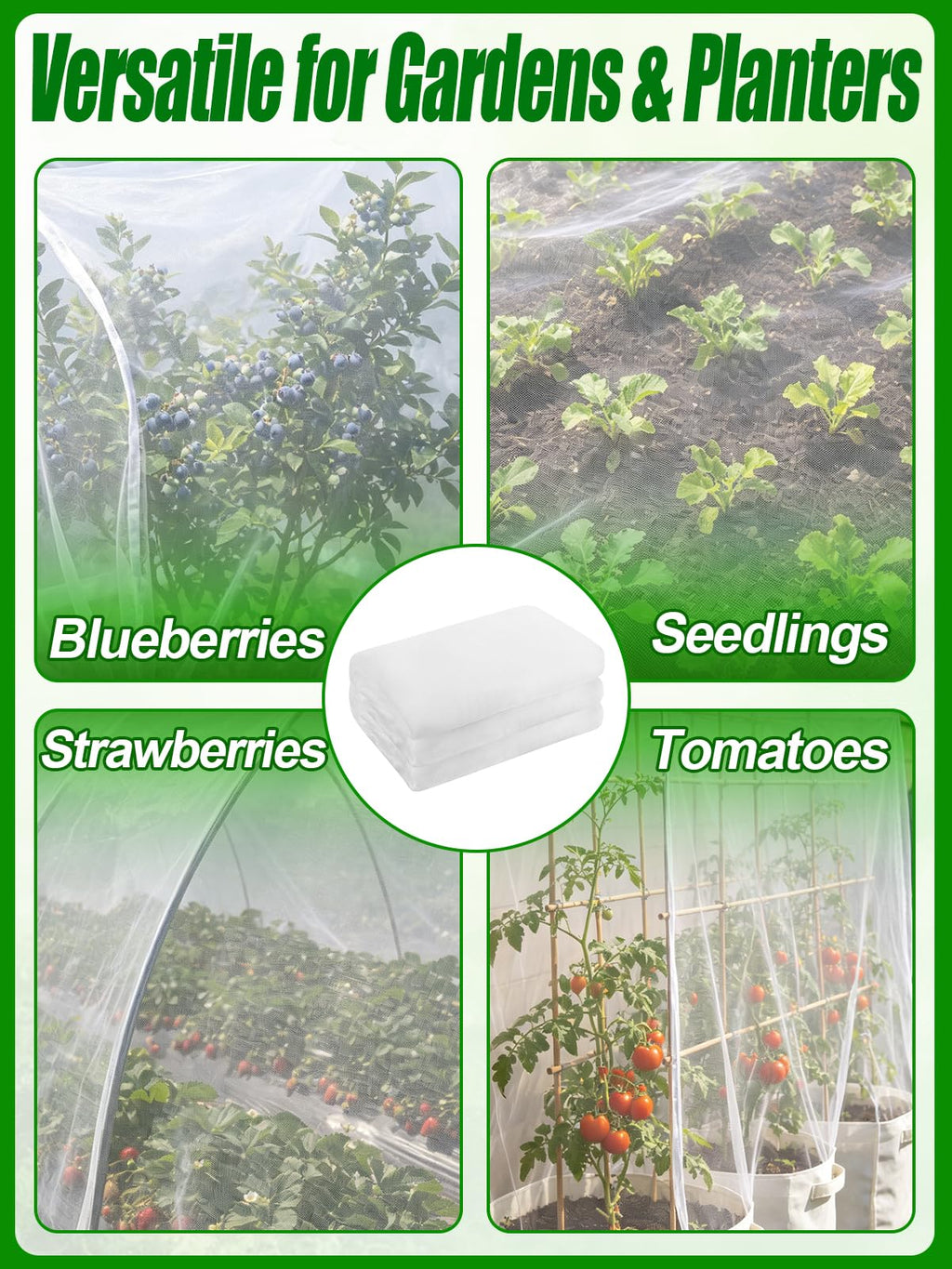 4x10ft Garden Netting - Ultra Fine Mesh Plant Covers to Keep Small Animals Pest Out, Bird Barrier for Protecting Vegetables Fruits Flowers Raised Beds (Without Support Pole)