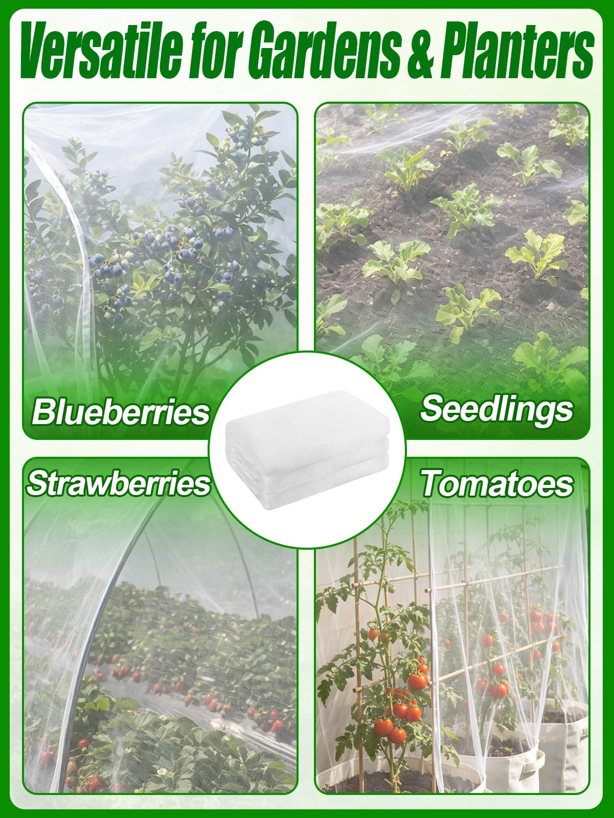 4x10ft Garden Netting - Ultra Fine Mesh Plant Covers to Keep Small Animals Pest Out, Bird Barrier for Protecting Vegetables Fruits Flowers Raised Beds (Without Support Pole)