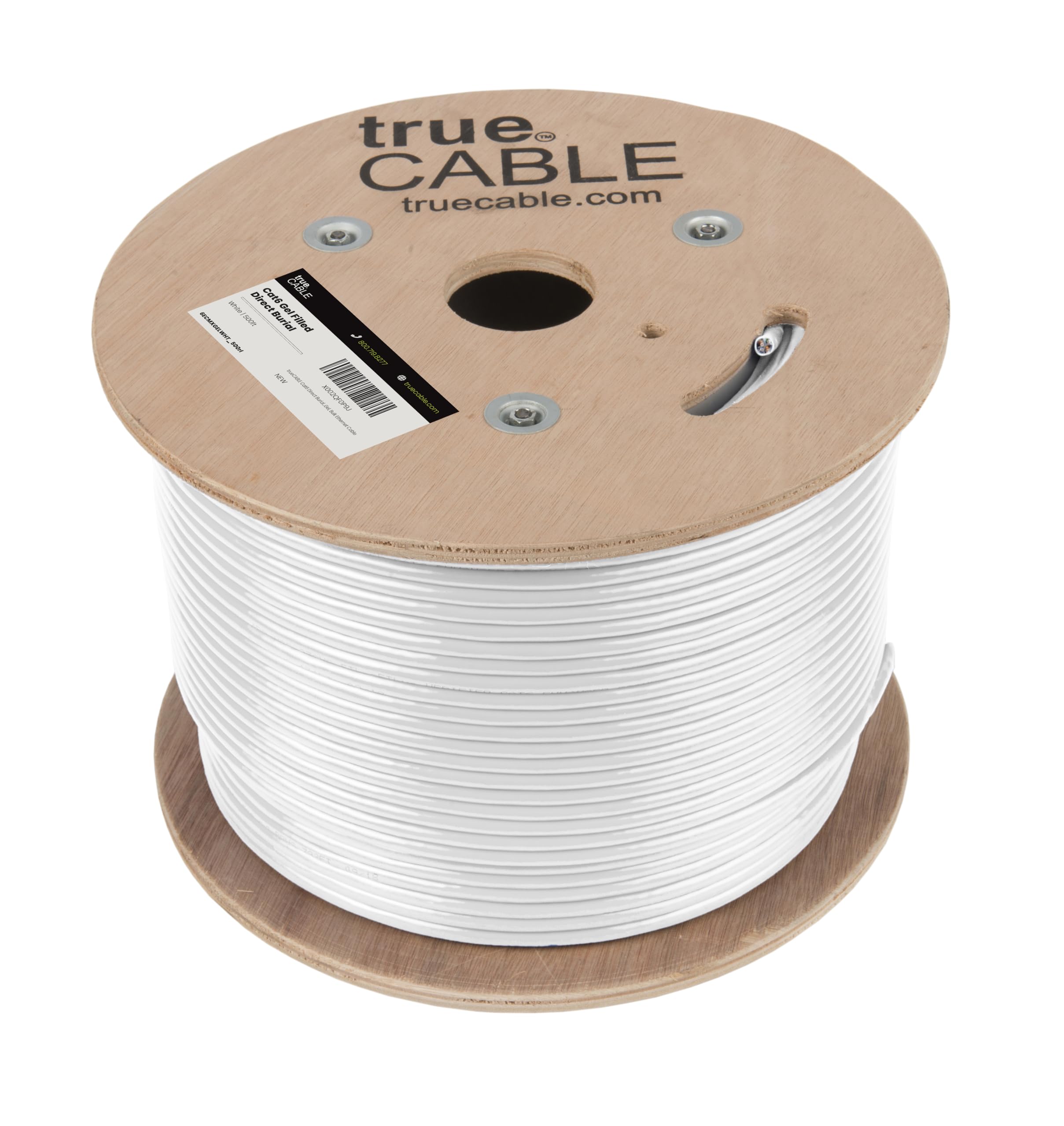 TRUE CABLE Cat6 Direct Burial Bulk Ethernet, Gel Filled, Unshielded, 500ft, Black, Outdoor OSP Jacket, Waterproof, UV Resistant, 23AWG Solid Bare Copper, 550MHz, PoE++ (4PPoE)