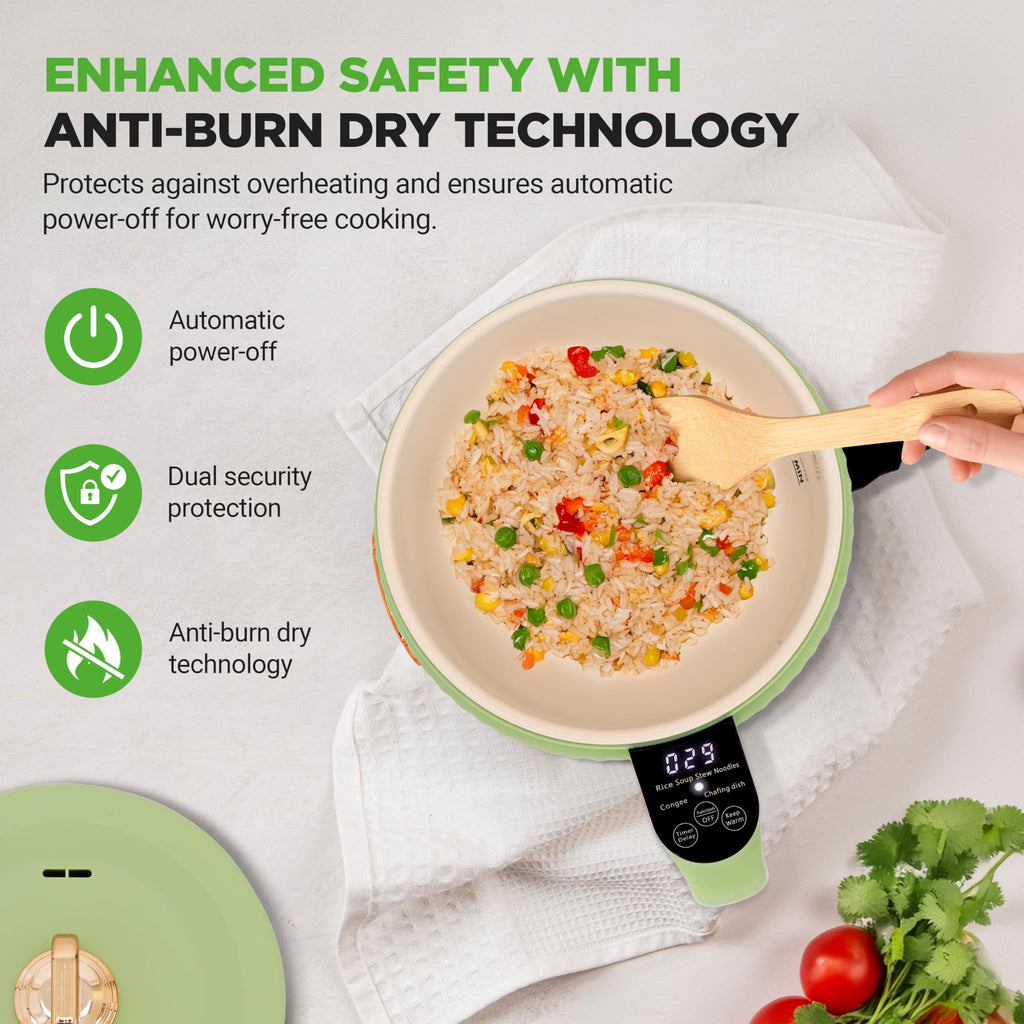 NutriChef 1.6 QT Portable Electric Rice Cooker & Lunch Maker | Multi-Functional & Non-Stick Ceramic Coating | Digital Control Panel | 6 Cook Functions: Rice, Soup, Stew, Porridge & More | Black
