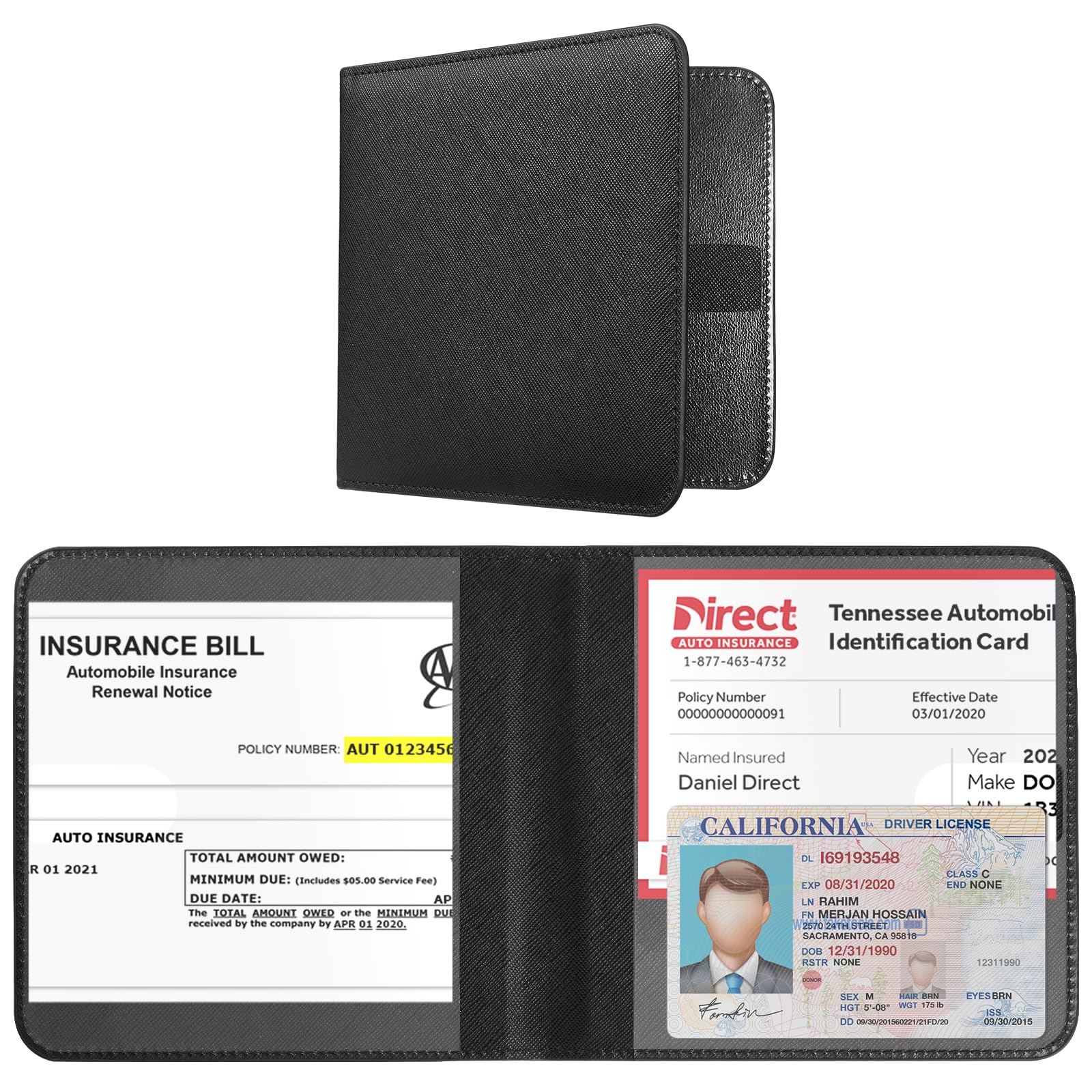 CoBak Car Registration and Insurance Holder - Men and Women Small Lightweight Vehicle Glove Box Car Organizer, Auto Truck Comparment Accessories Case for Essential Document, Driver License (Black)