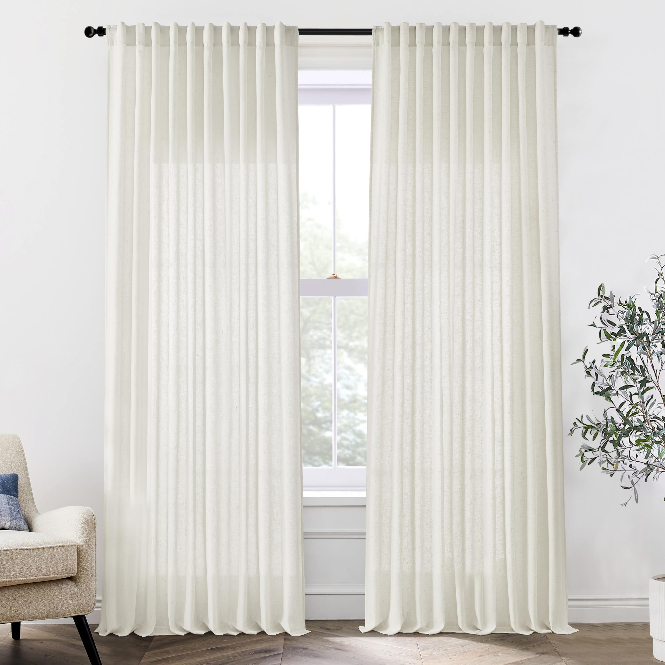 XTMYI 54 Inch Length Sheer Curtains 2 Panels Set for Bathroom,Linen Cotton Semi Privacy Boho Short Curtains for Kitchen Window Bedroom Living Room,40x54 in Long,Cream Ivory Off White